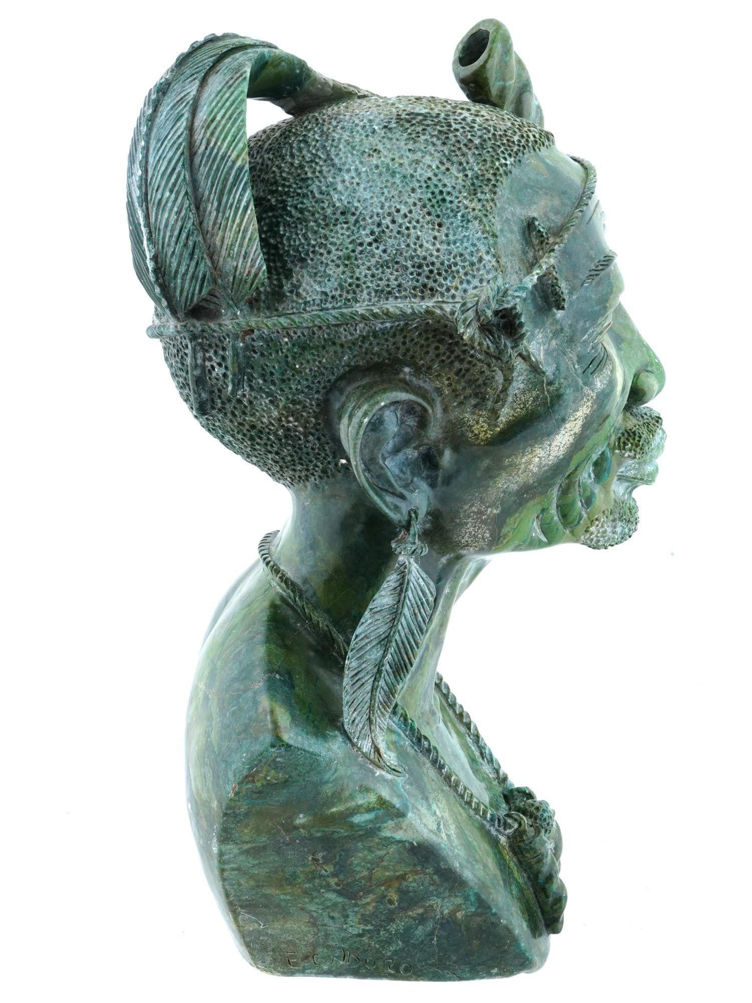 Hand-Carved Green Marble Male Bust by Edward Ndoro of Zimbabwe For Sale