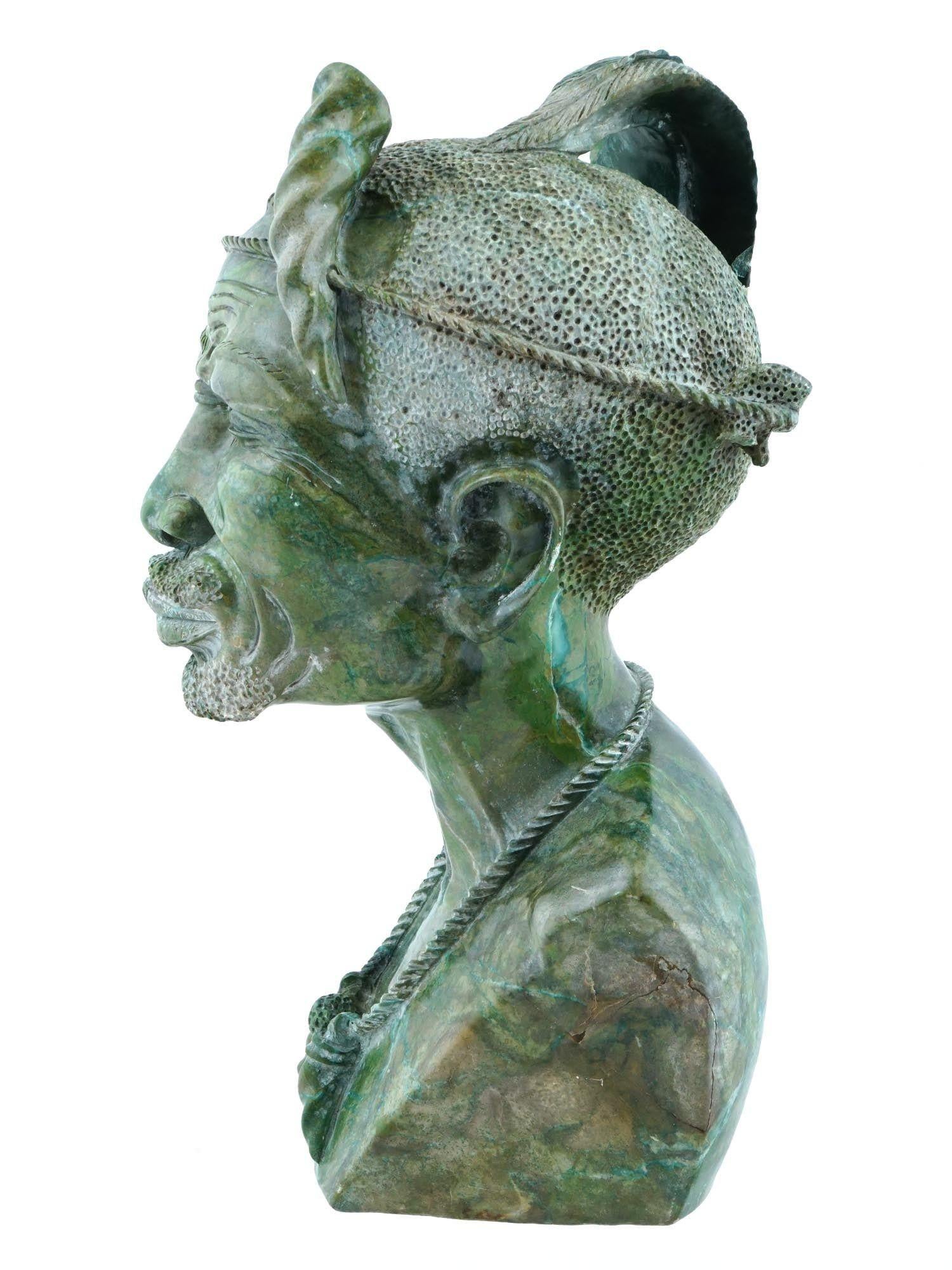 Contemporary Green Marble Male Bust by Edward Ndoro of Zimbabwe For Sale