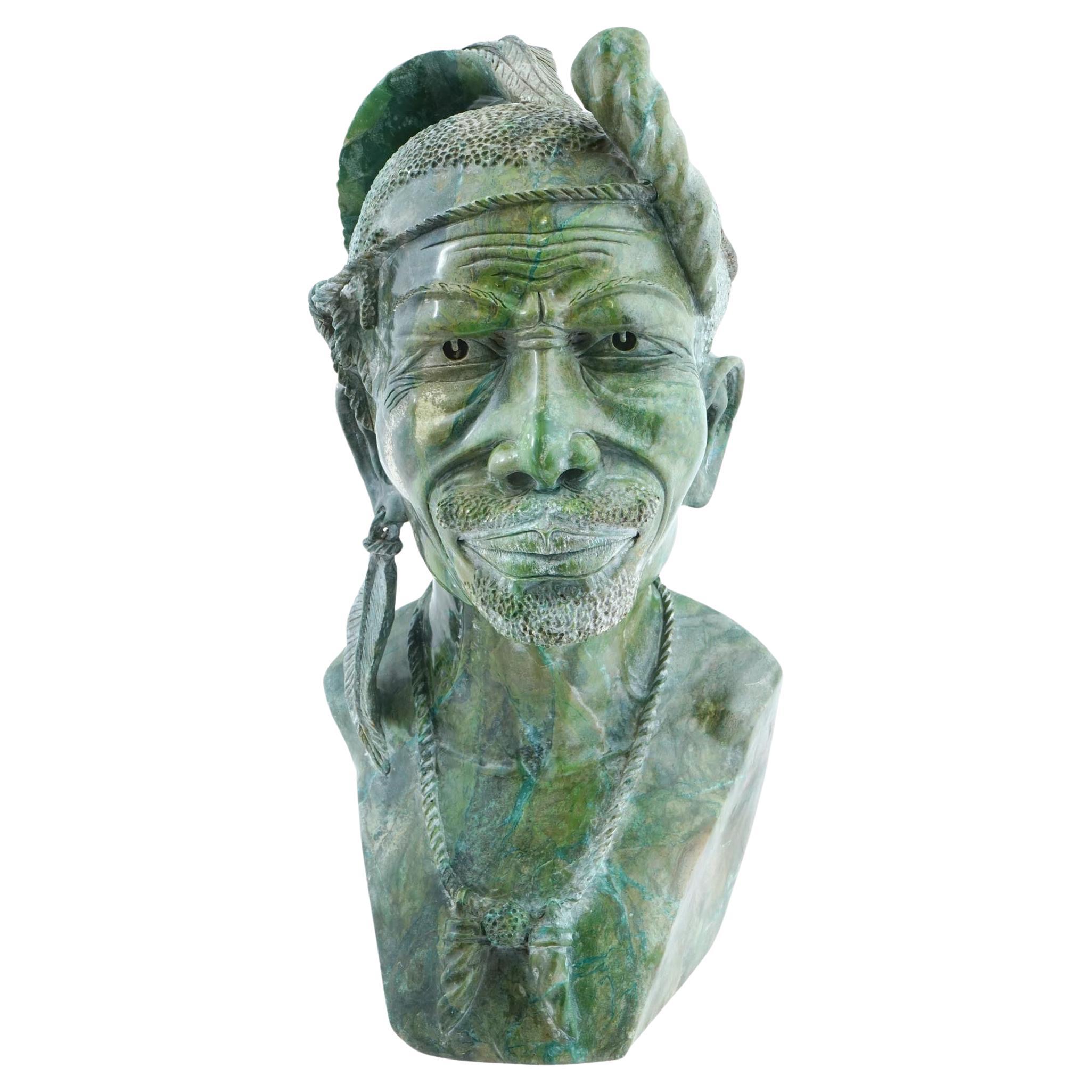 Green Marble Male Bust by Edward Ndoro of Zimbabwe For Sale