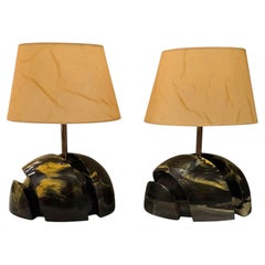Paire de lampes modernes du milieu du siècle en marbre vert