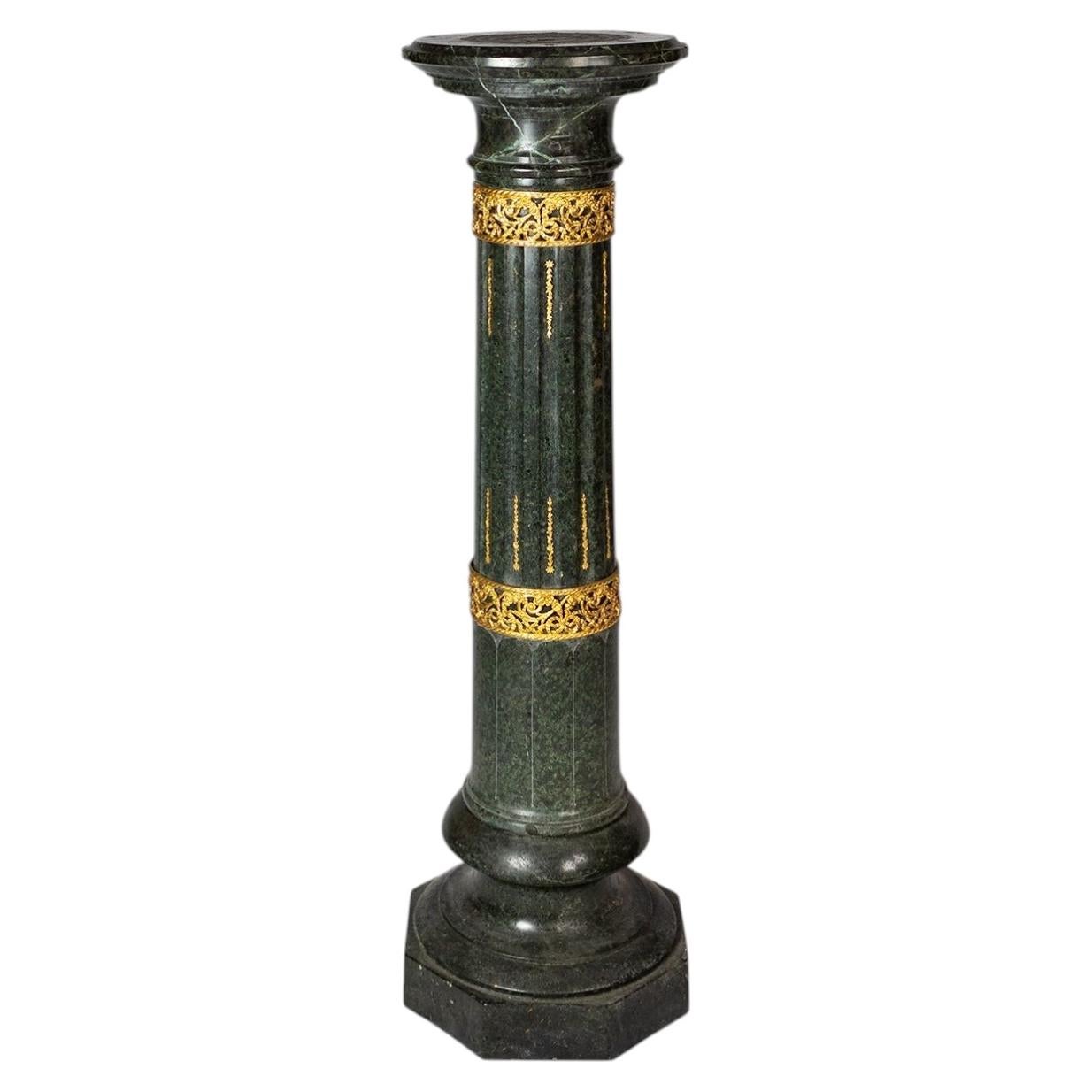 Green Marble Pedestal Gilt Bronze Mounts Neoclassical Column, 19th Century