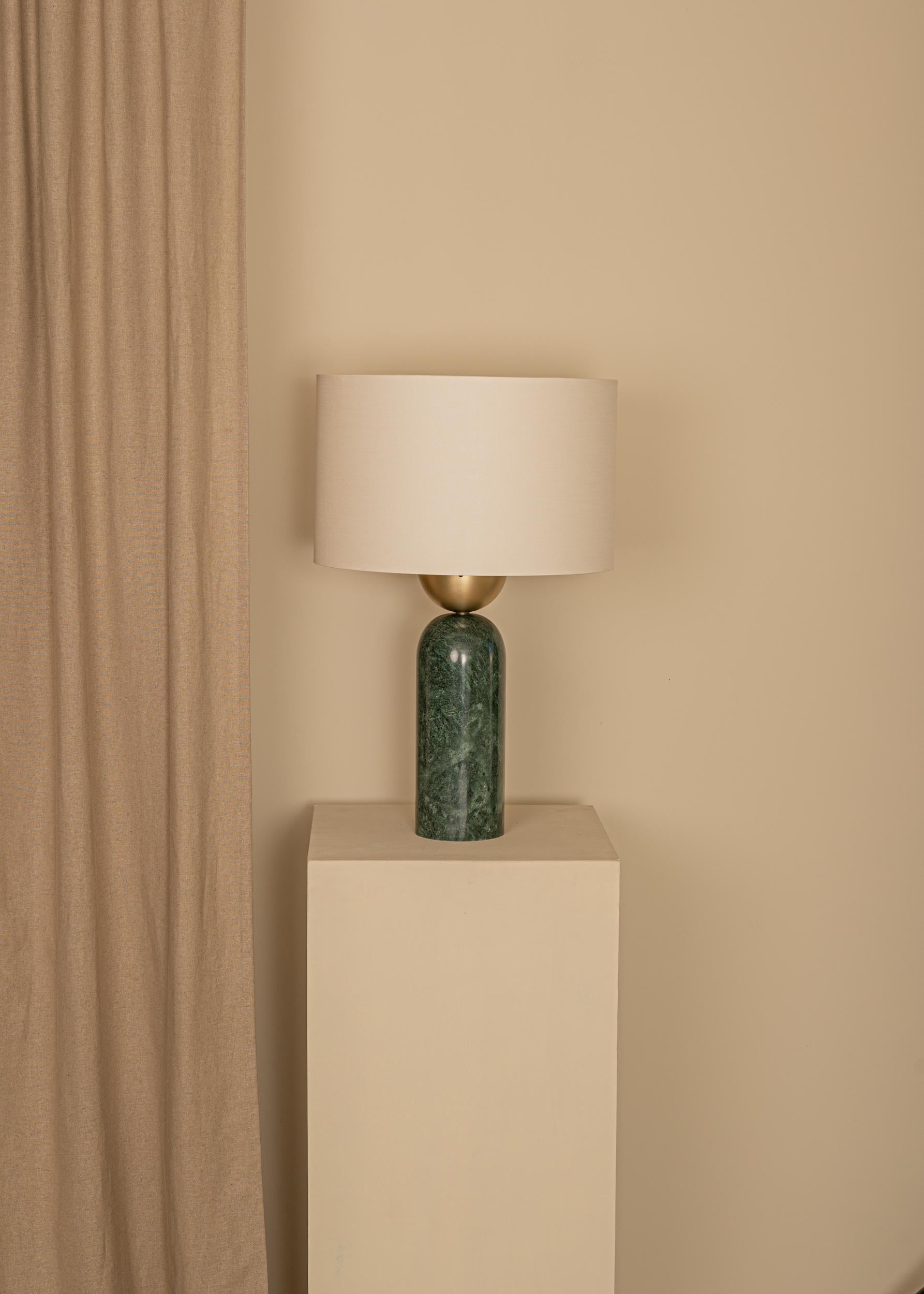 Green Marble Peona Table Lamp by Simone & Marcel
Dimensions: Ø 40 x H 61 cm.
Materials: Brass, cotton and green marble.

Also available in different marble, wood and alabaster options and finishes. Custom options available on request. Please contact