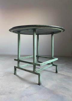 Green Marble Postmodern Center Table with Teal Steel Base
