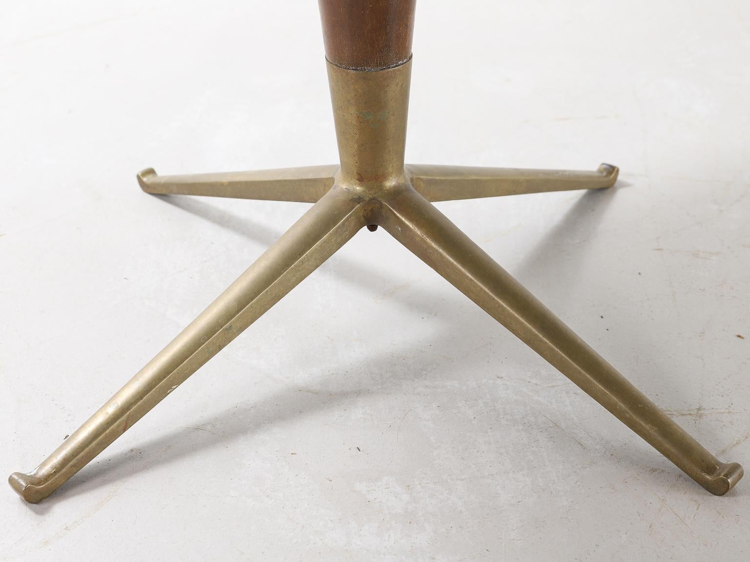 Green Marble Table, Brass Feet and Wood Stem Attributed to Melchiorre Bega 1950s 3