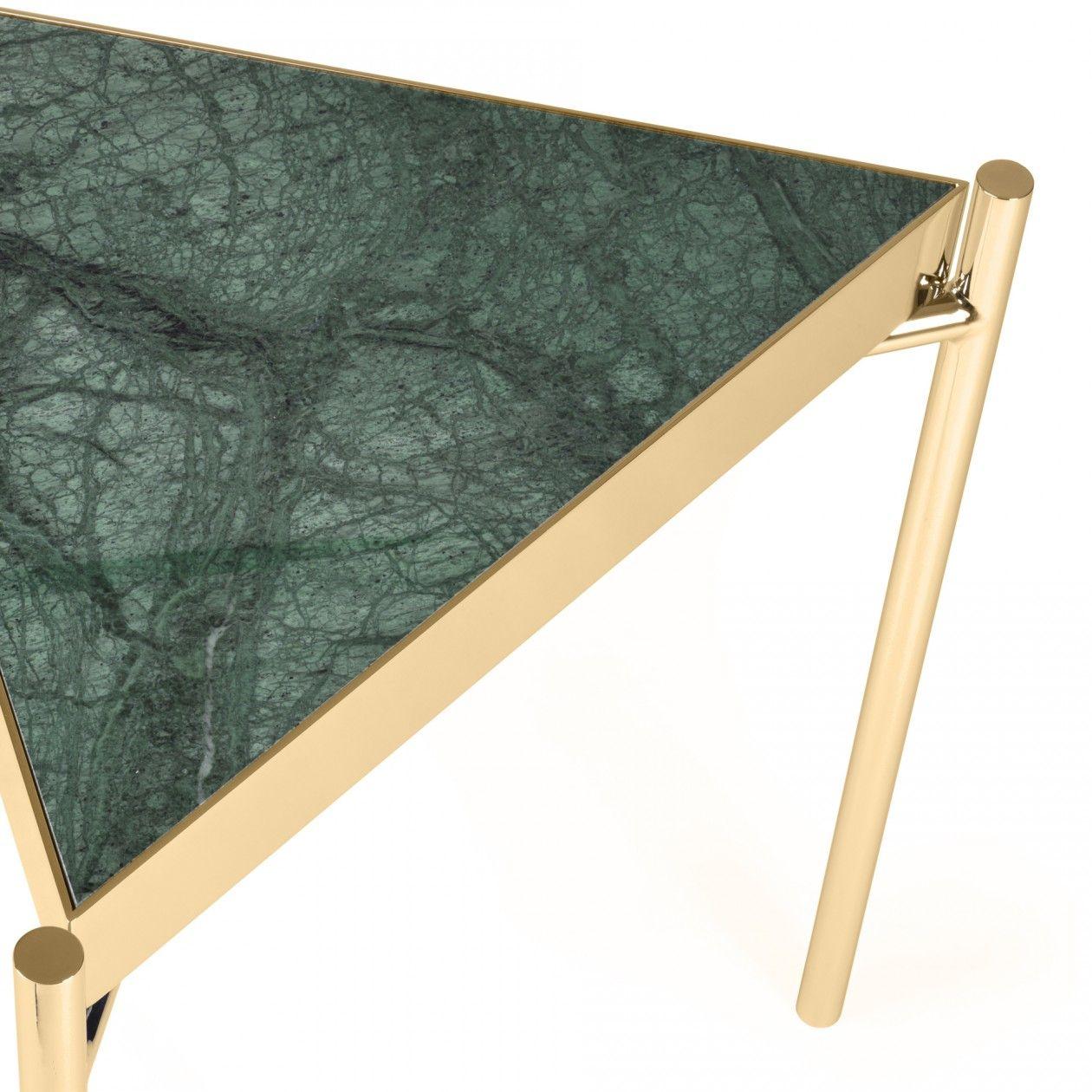 Green Marble Titanium Gold  Triangle Side Table In New Condition For Sale In Paris, FR