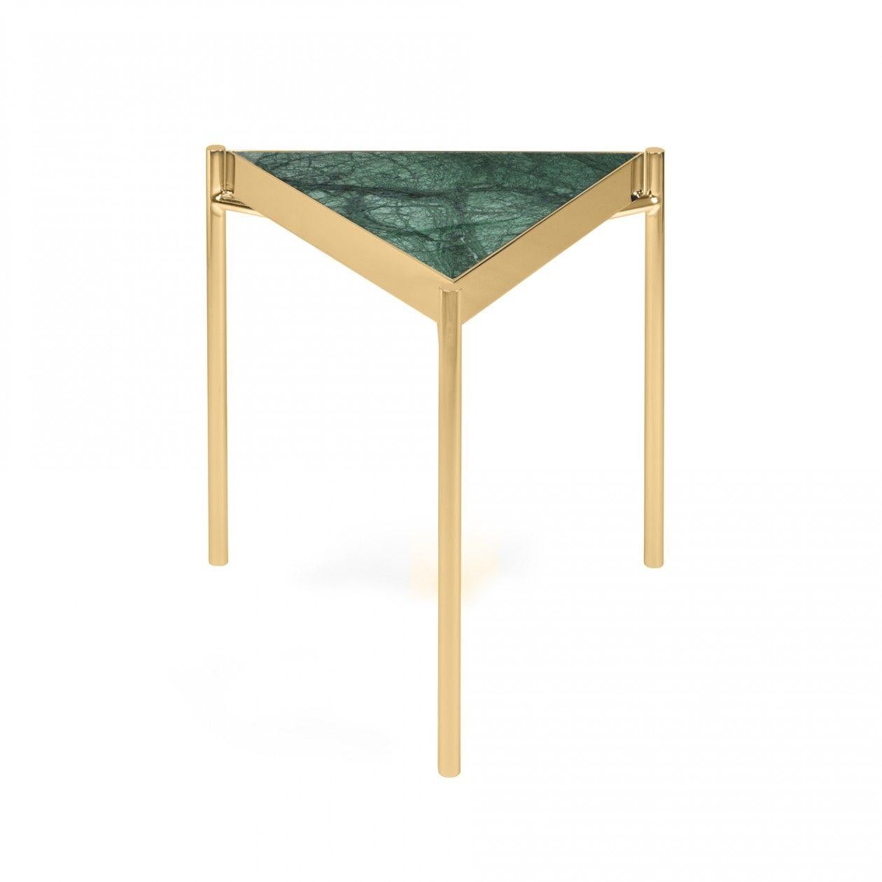 Contemporary Green Marble Titanium Gold  Triangle Side Table For Sale