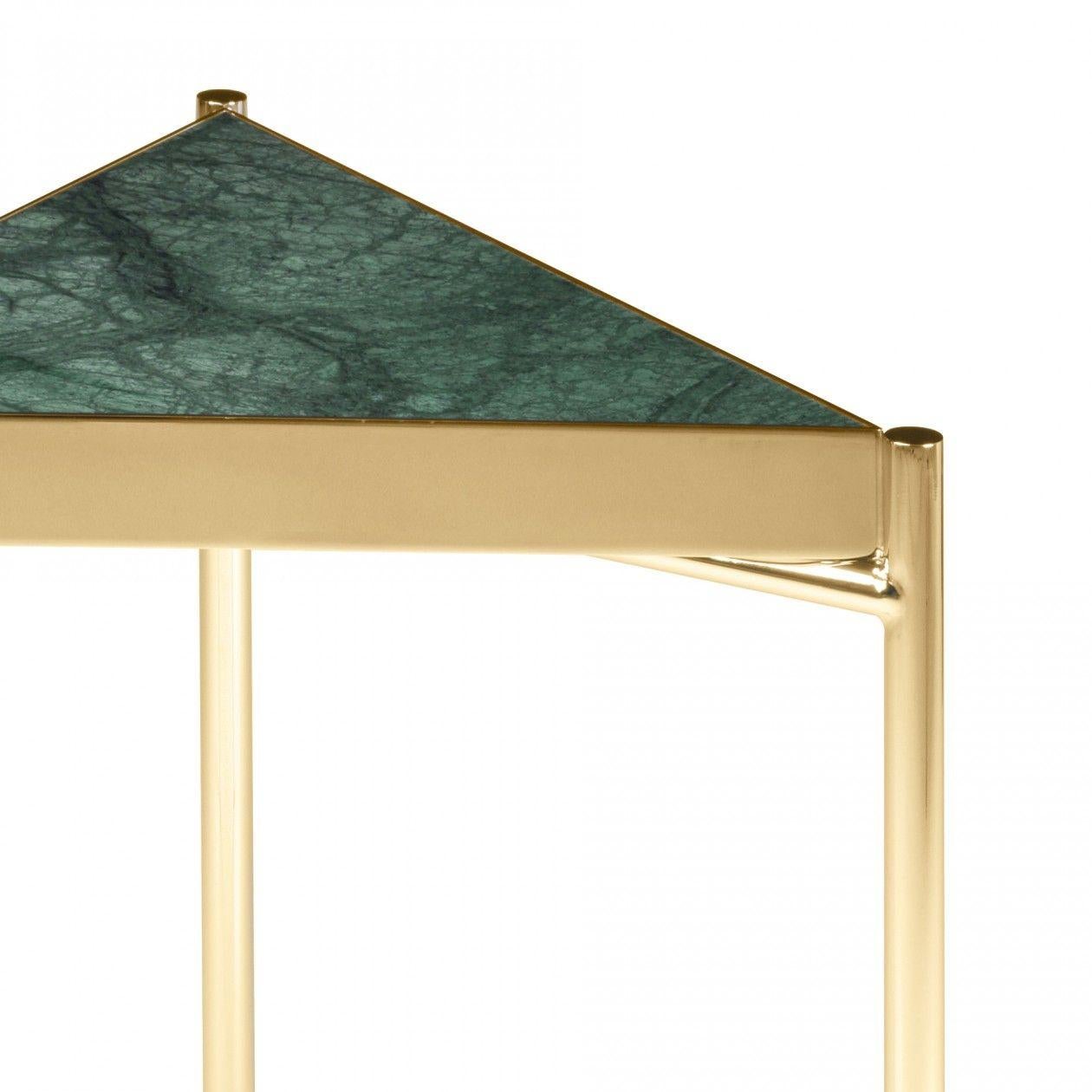 Green Marble Titanium Gold  Triangle Side Table For Sale 1