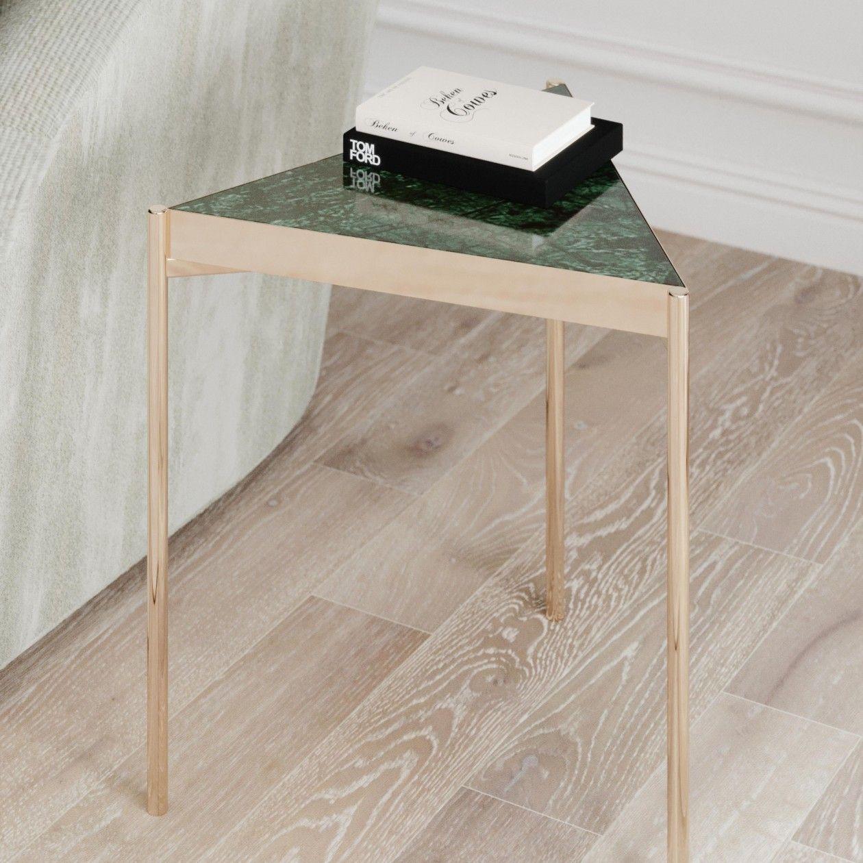 Green Marble Titanium Gold  Triangle Side Table For Sale 2
