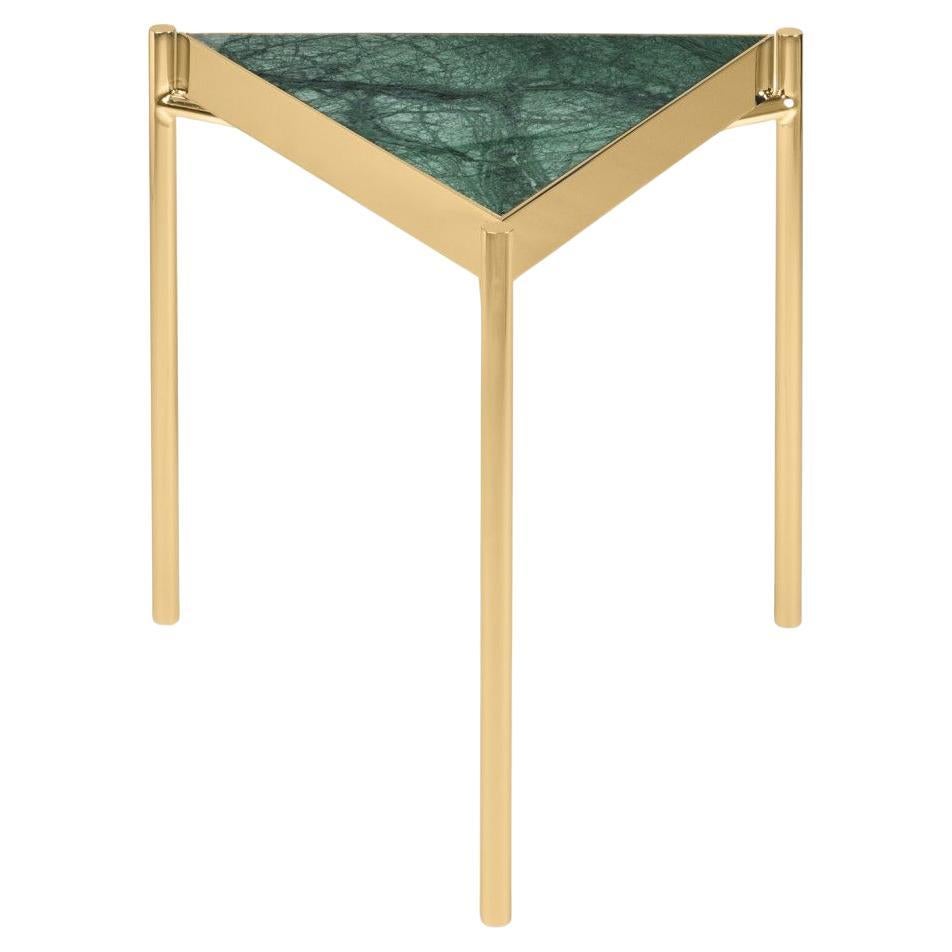 Green Marble Titanium Gold  Triangle Side Table For Sale