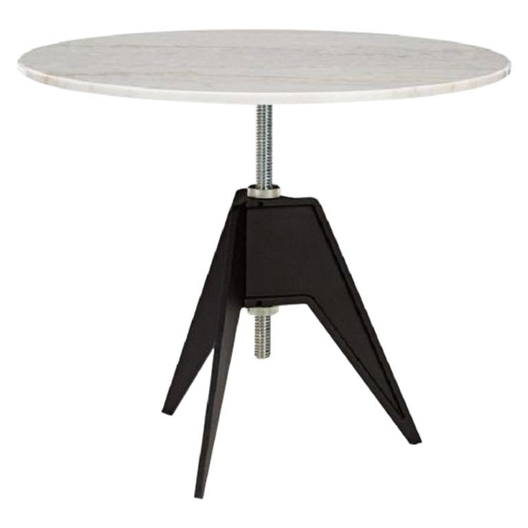 White Marble-Top Adjustable Height Screw Cafe Table,  900mm top For Sale