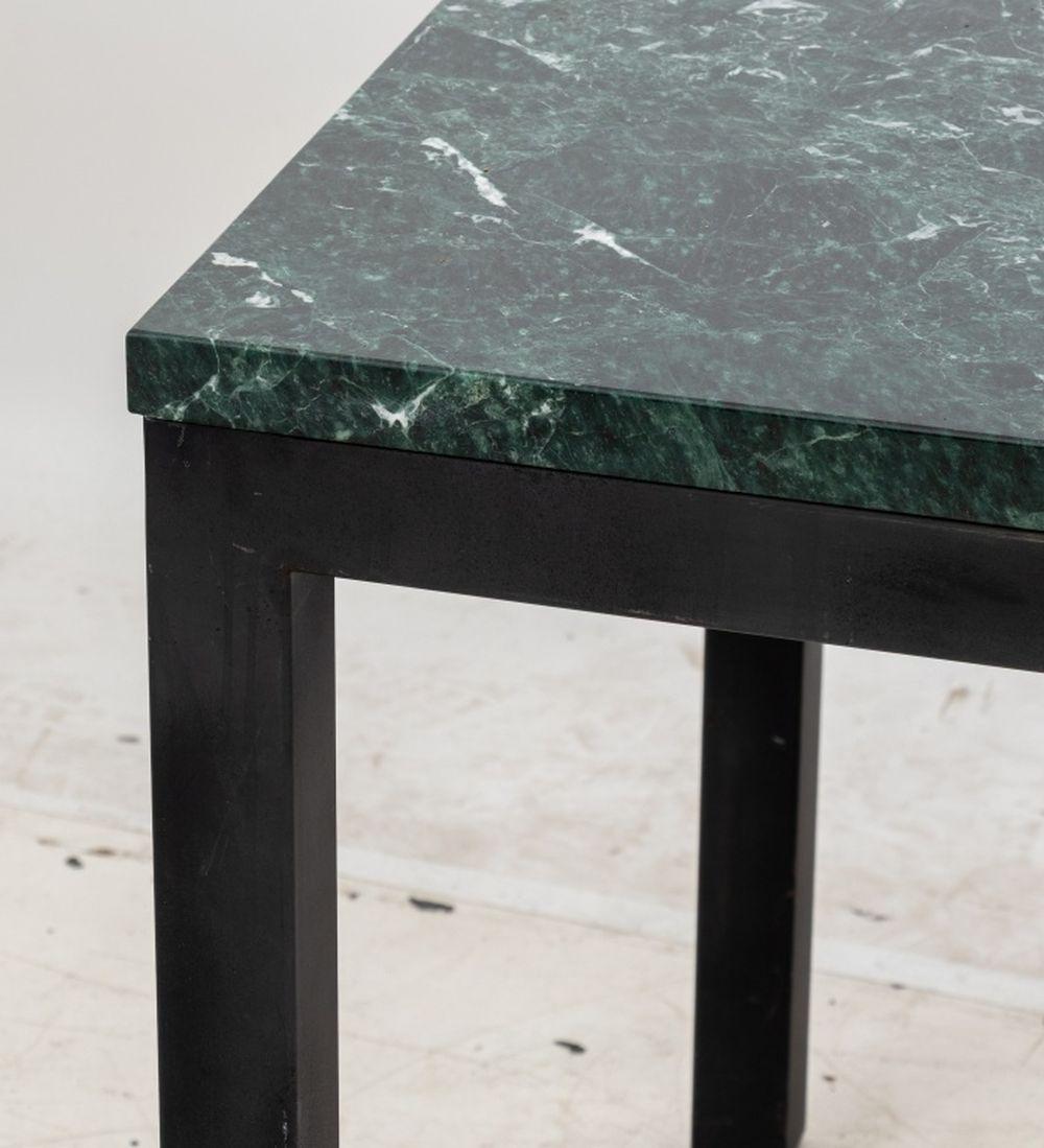 Green Marble Topped Patinated Metal Dining Table. 30.5