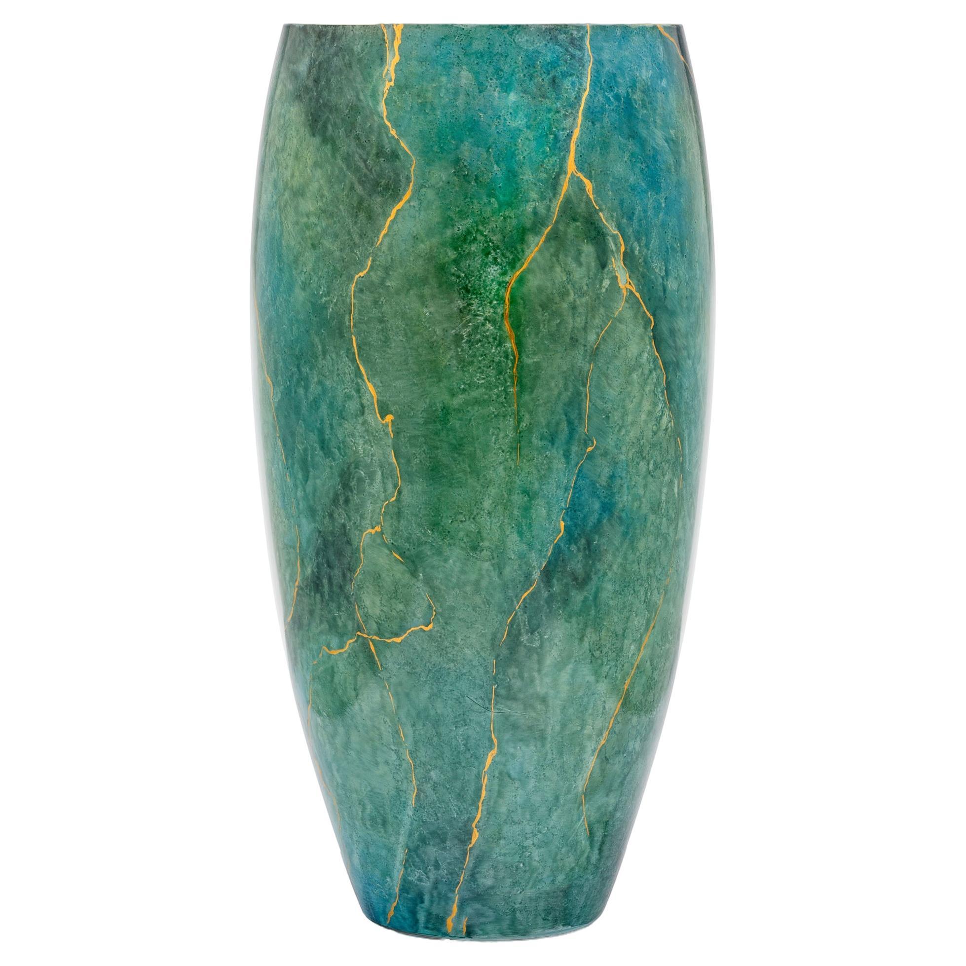 Grüne Vase aus Marmor mit Gold von Vetrerie di Empoli im Angebot