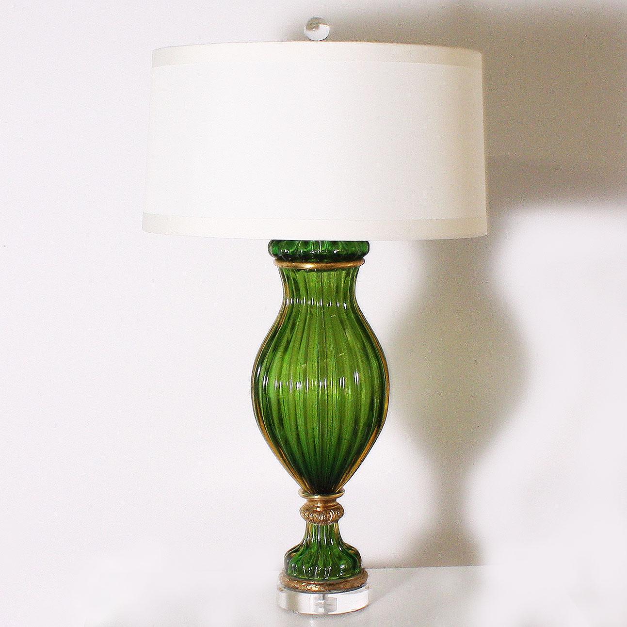 Green Marbro Murano glass lamp by Seguso, circa 1960
Measures: 20” diameter X 33” height.