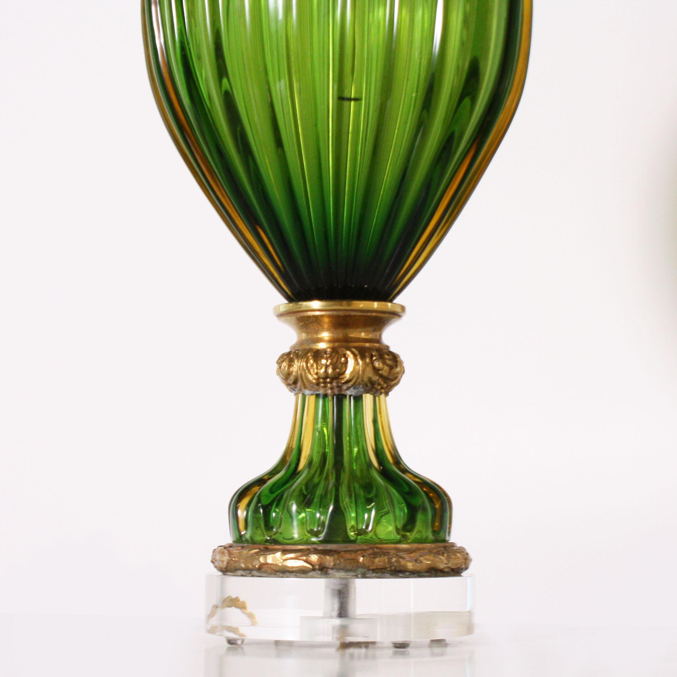 French Green Marbro Murano Glass Lamp by Seguso, circa 1960 For Sale