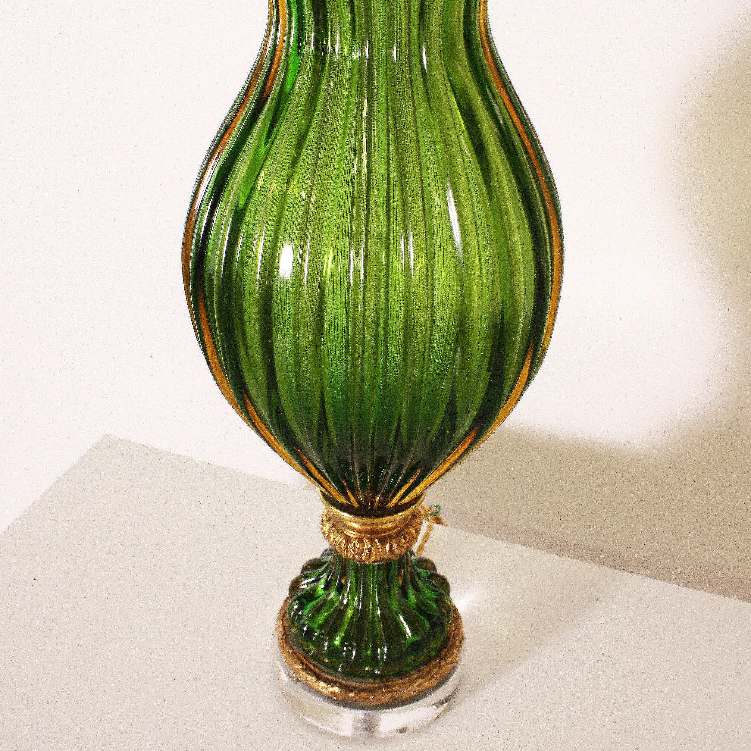 Mid-20th Century Green Marbro Murano Glass Lamp by Seguso, circa 1960 For Sale