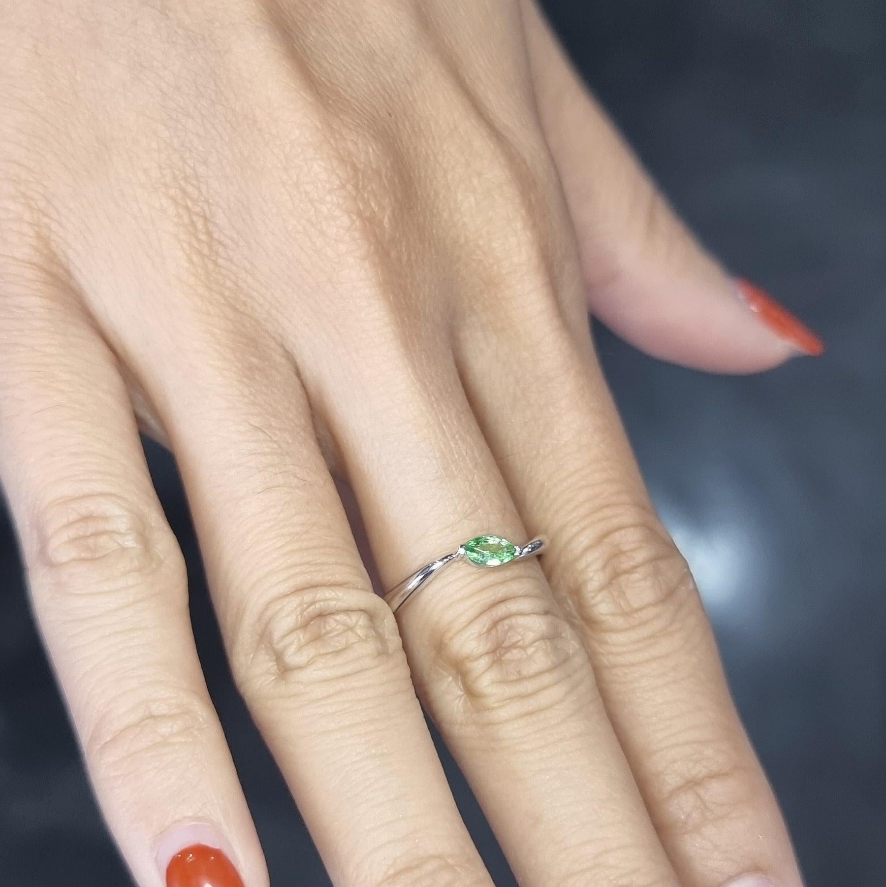 Women's Green Marquise Tsavorite Ring in White Gold For Sale