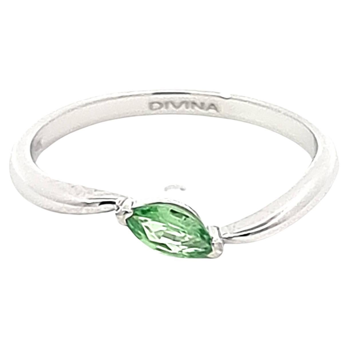 Green Marquise Tsavorite Ring in White Gold For Sale