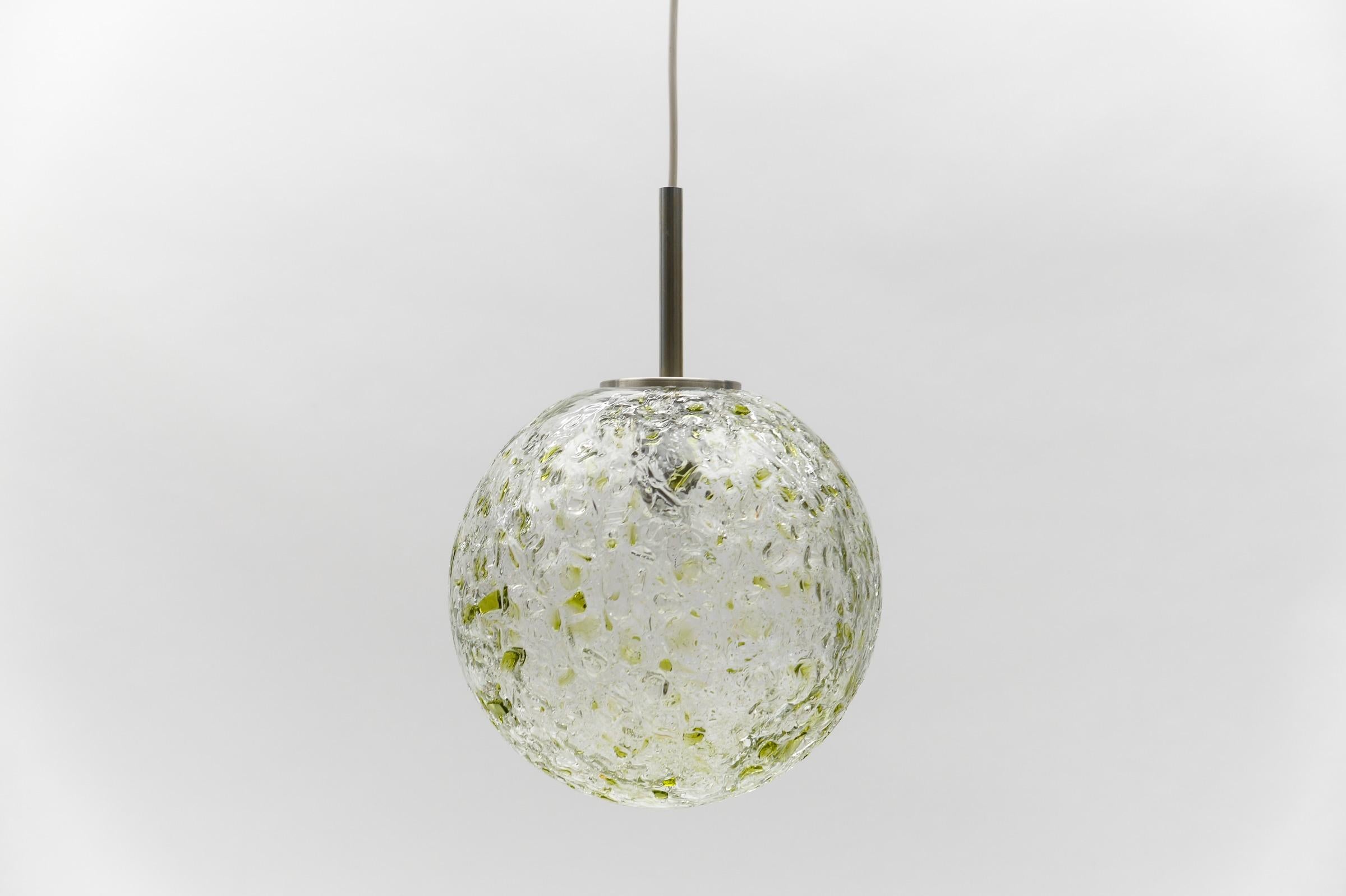 Green Massive Glass Ball Pendant Lamp by Doria, 1960s Germany In Good Condition For Sale In Nürnberg, Bayern
