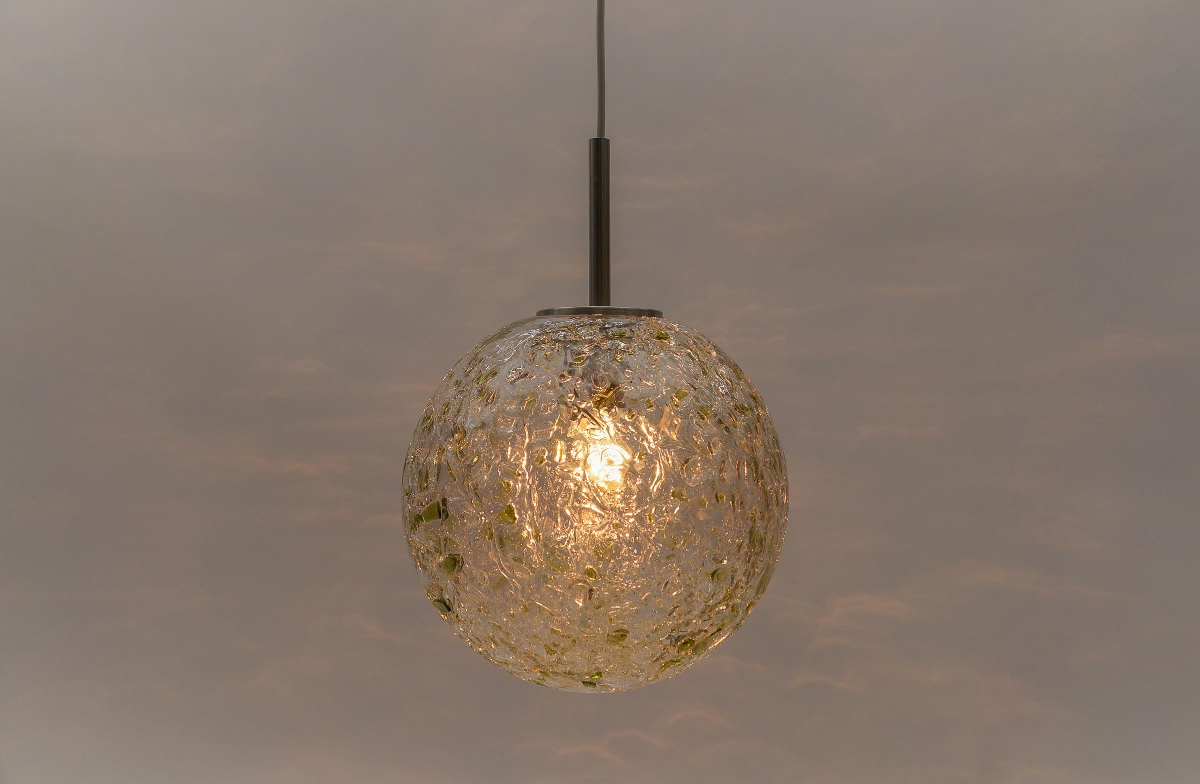 Mid-20th Century Green Massive Glass Ball Pendant Lamp by Doria, 1960s Germany For Sale