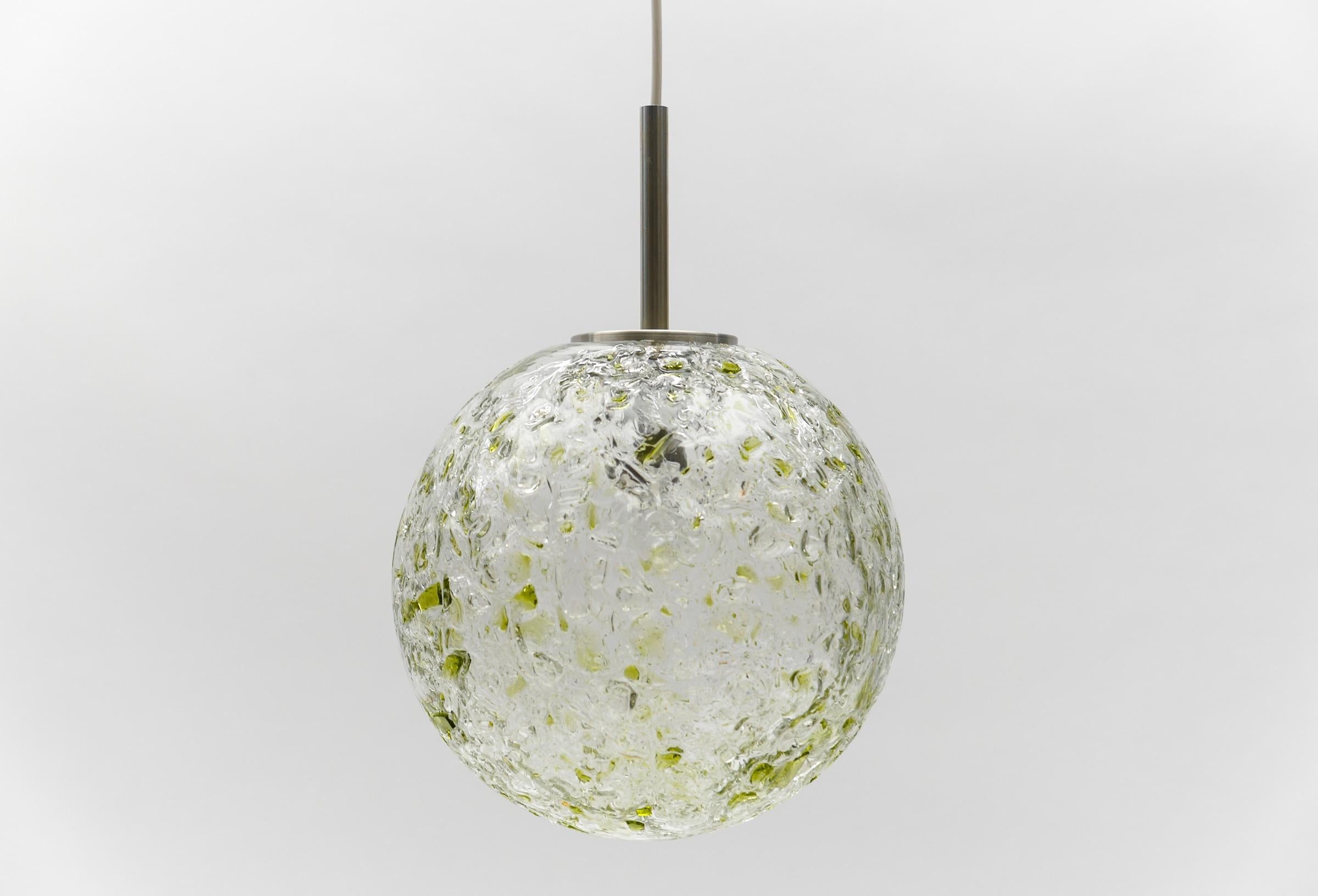 Metal Green Massive Glass Ball Pendant Lamp by Doria, 1960s Germany For Sale