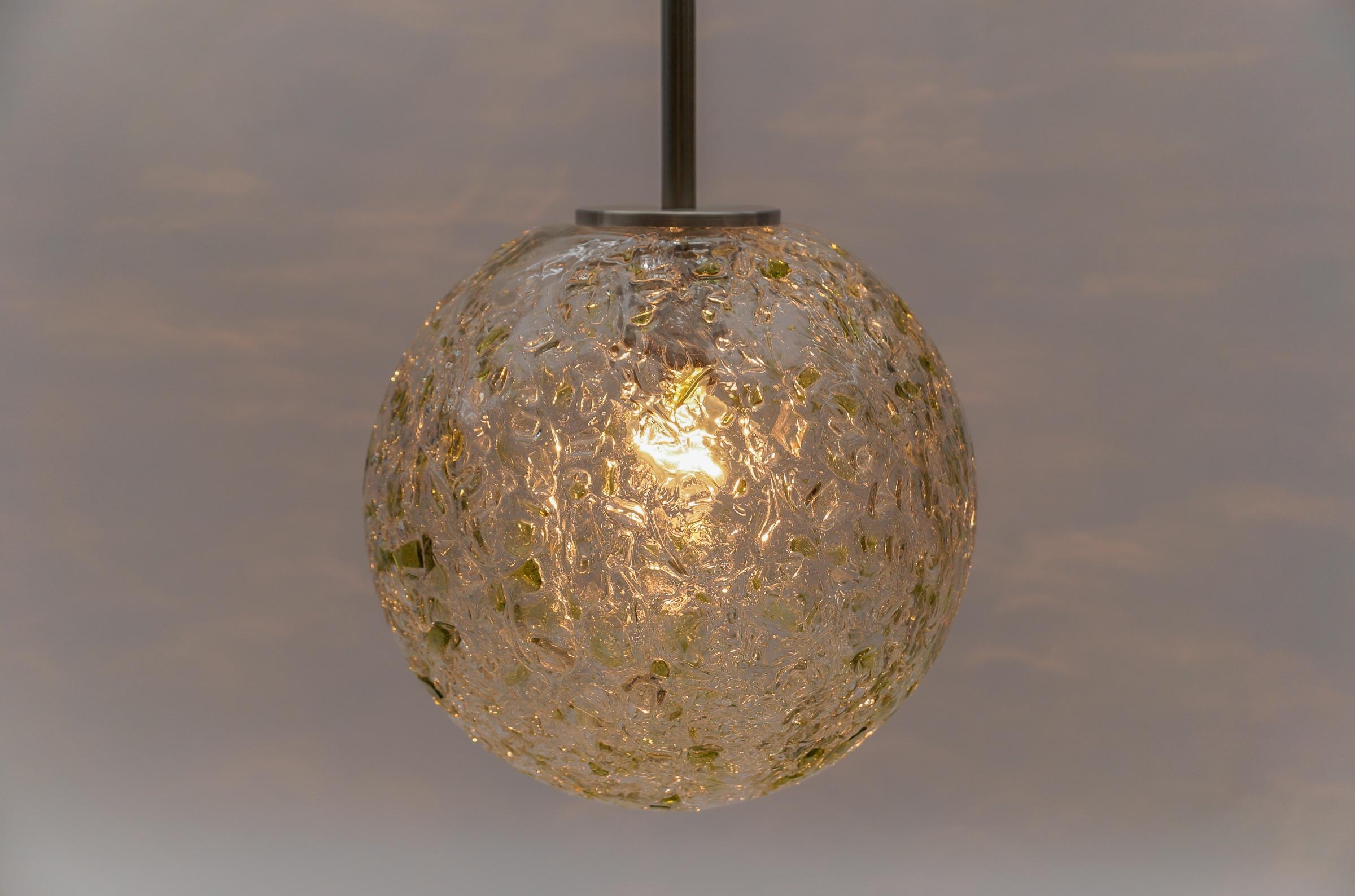 Green Massive Glass Ball Pendant Lamp by Doria, 1960s Germany For Sale 1