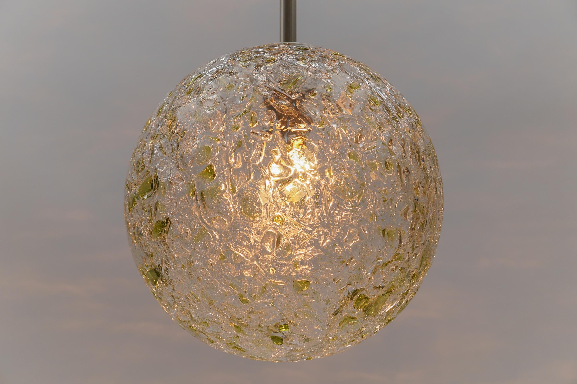 Green Massive Glass Ball Pendant Lamp by Doria, 1960s Germany For Sale 3