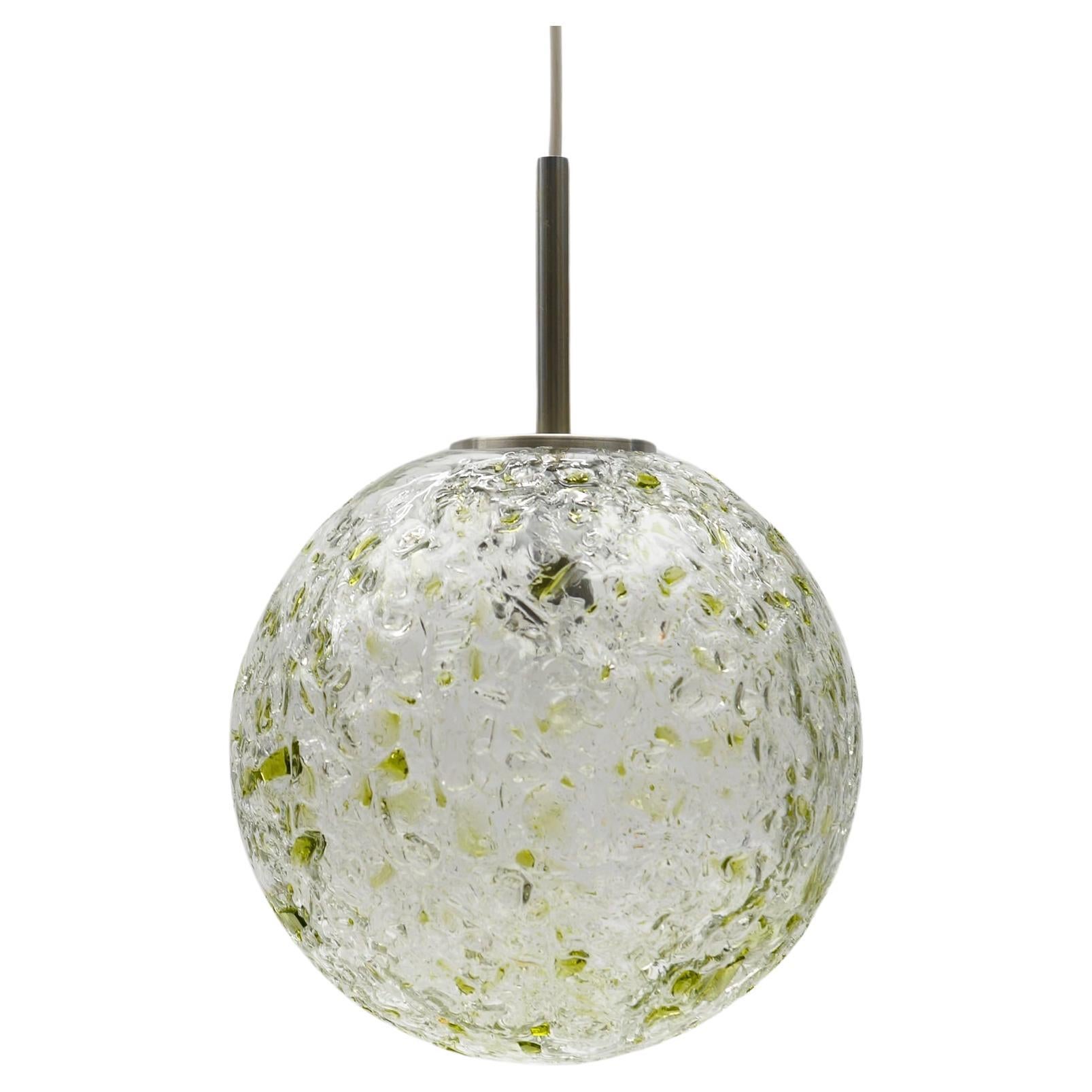 Green Massive Glass Ball Pendant Lamp by Doria, 1960s Germany For Sale