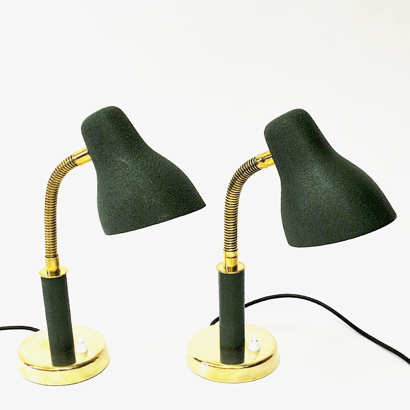 Painted Green Metal and Brass Table -or Wall Lamp Pair from NK, Sweden, 1950s