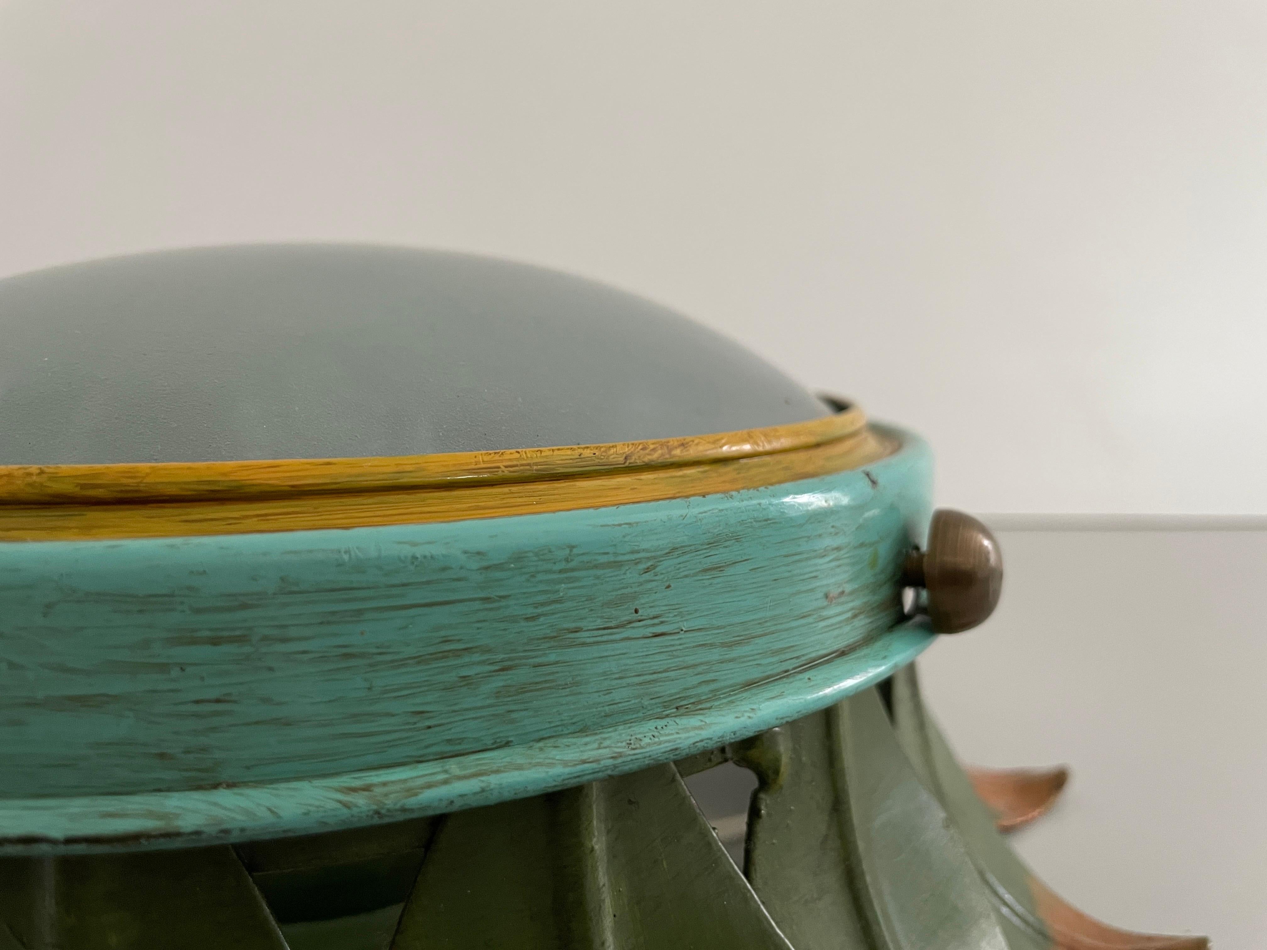 Lampada da incasso in metallo verde e vetro con design a fiori, anni '60, Germania in vendita 1