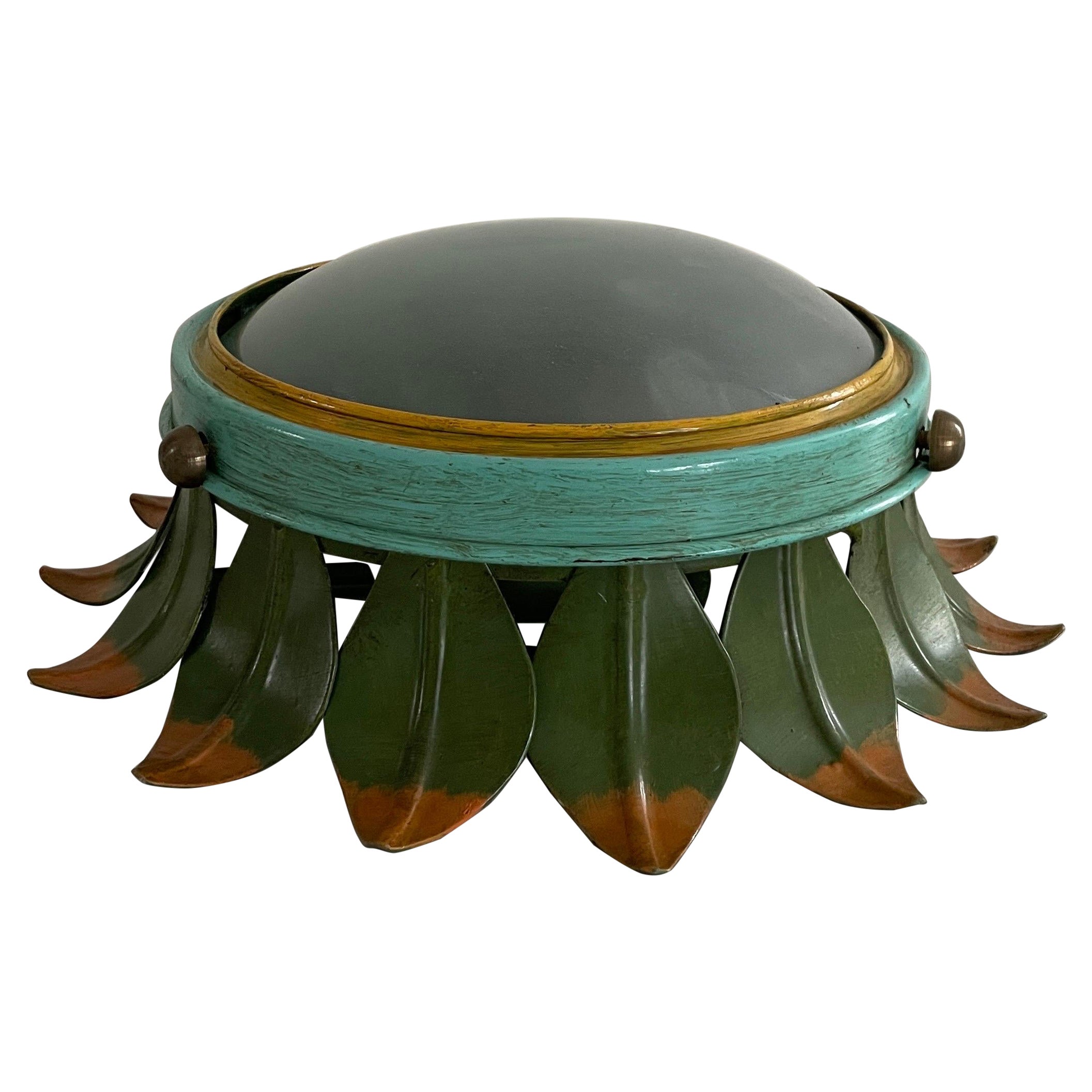 Lampada da incasso in metallo verde e vetro con design a fiori, anni 
60, Germania in vendita