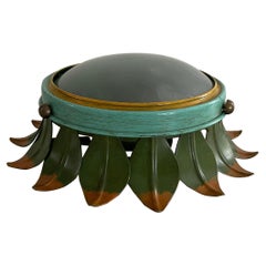 Lampe affleurante en métal vert et verre avec design de fleurs, années 1960, Allemagne