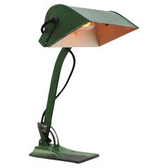 Vintage Green Metal Cast Iron Banker's Table Desk Lamp 