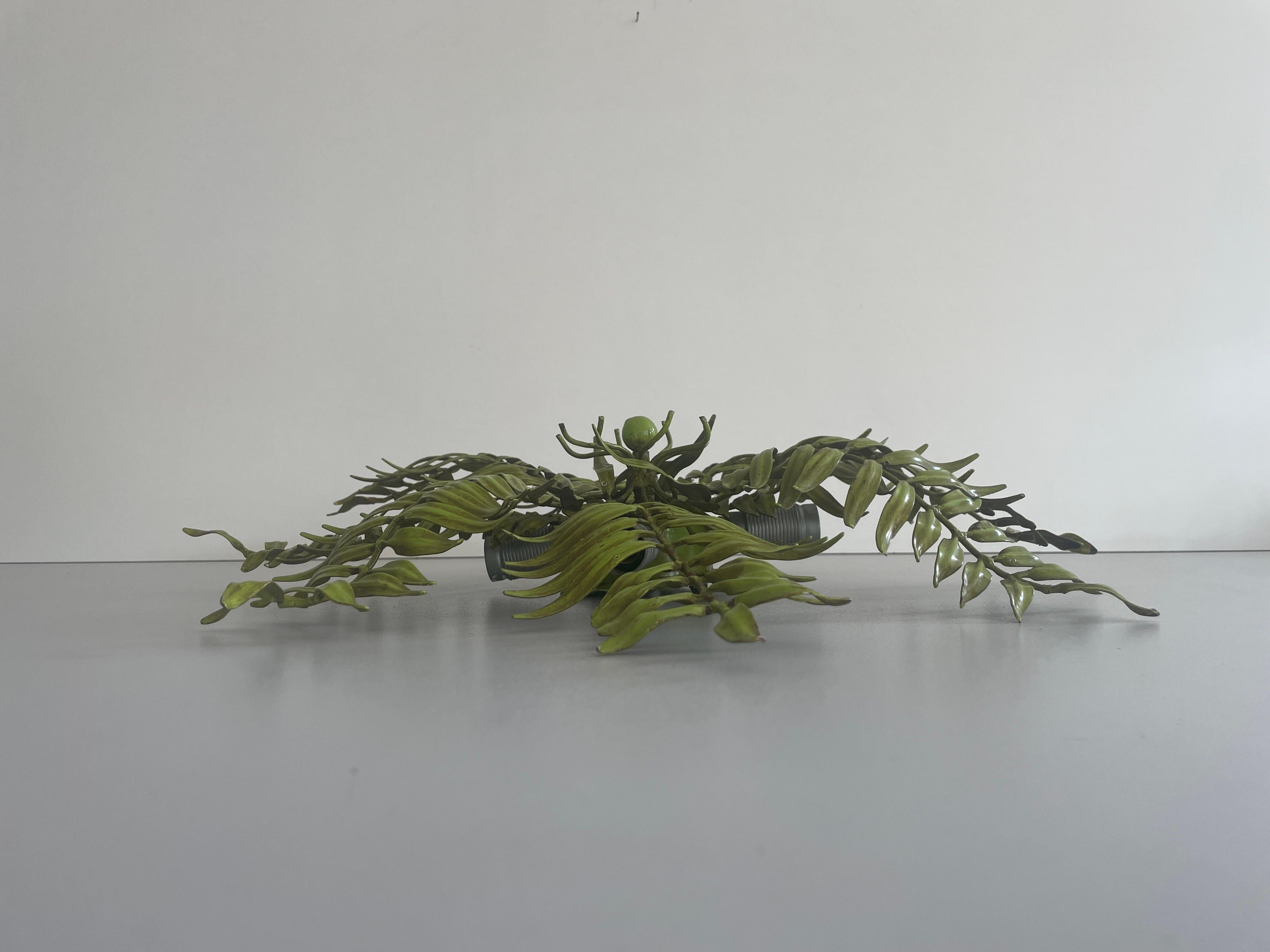 Green Metal Leaf Design Ceiling Lamp Flush Mount, 1960s, Germany For Sale 2