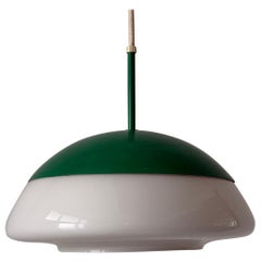 Green Metal & Opal Glass Pendant Lamp, 1960s, Germany