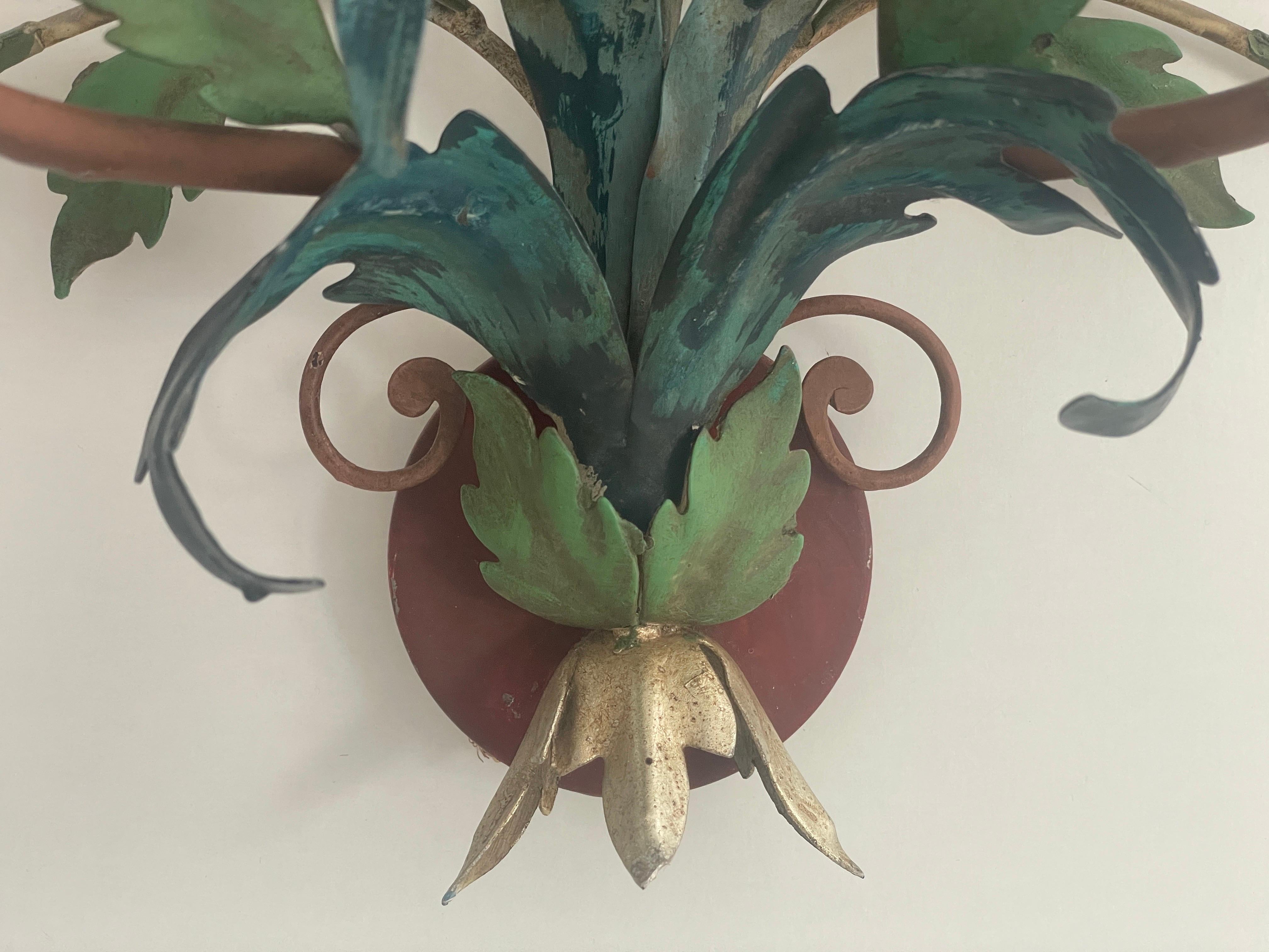 Coppia di appliques Florentine in metallo verde di I.L.A. Scandicci Firenze, anni '60, Italia in vendita 3