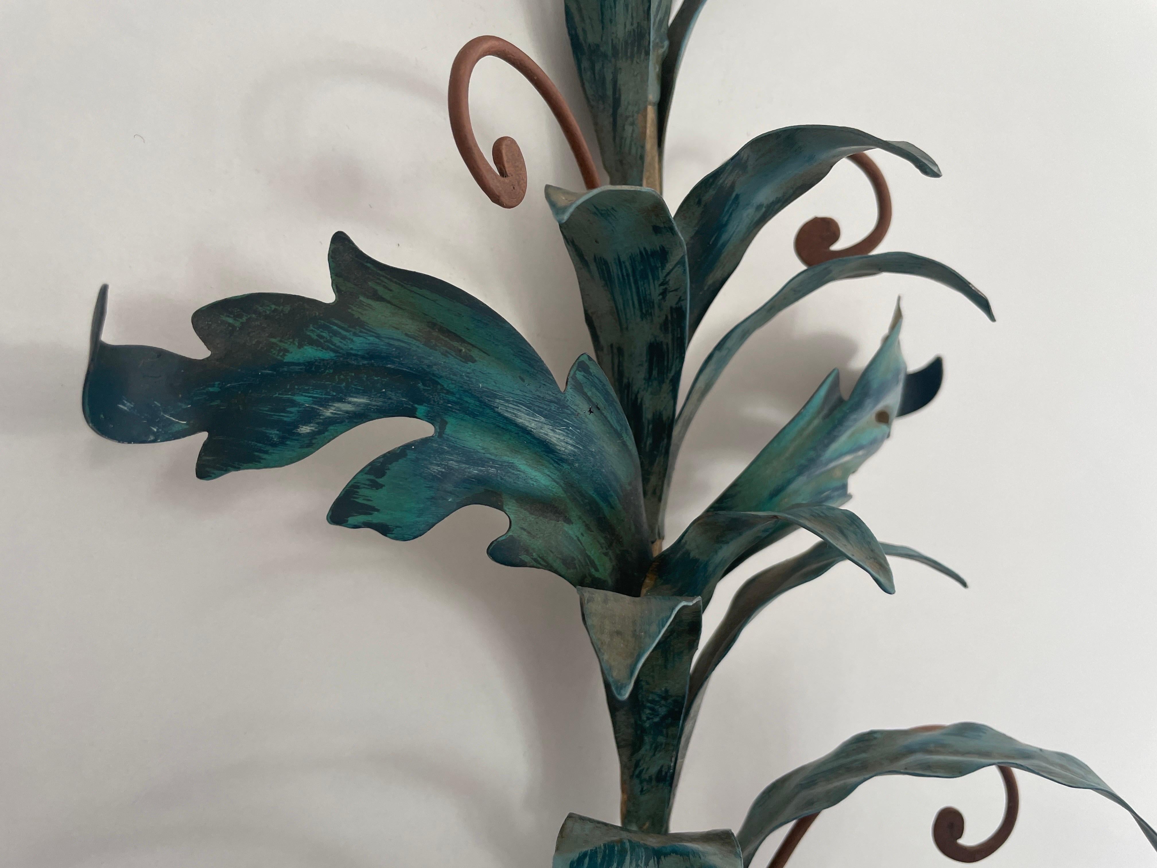 Coppia di appliques Florentine in metallo verde di I.L.A. Scandicci Firenze, anni '60, Italia in vendita 4