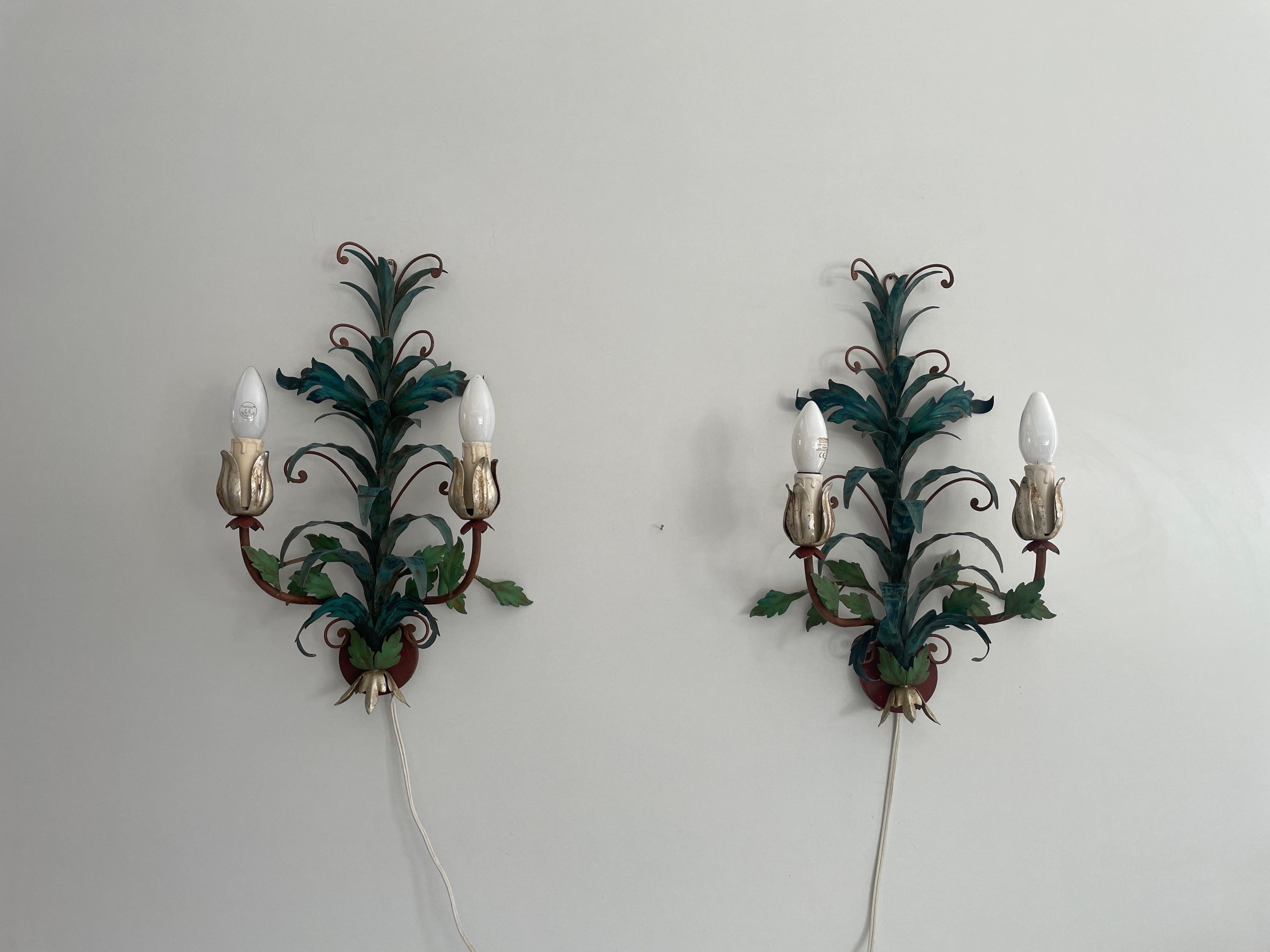 Coppia di appliques Florentine in metallo verde di I.L.A. Scandicci Firenze, anni '60, Italia in vendita 5
