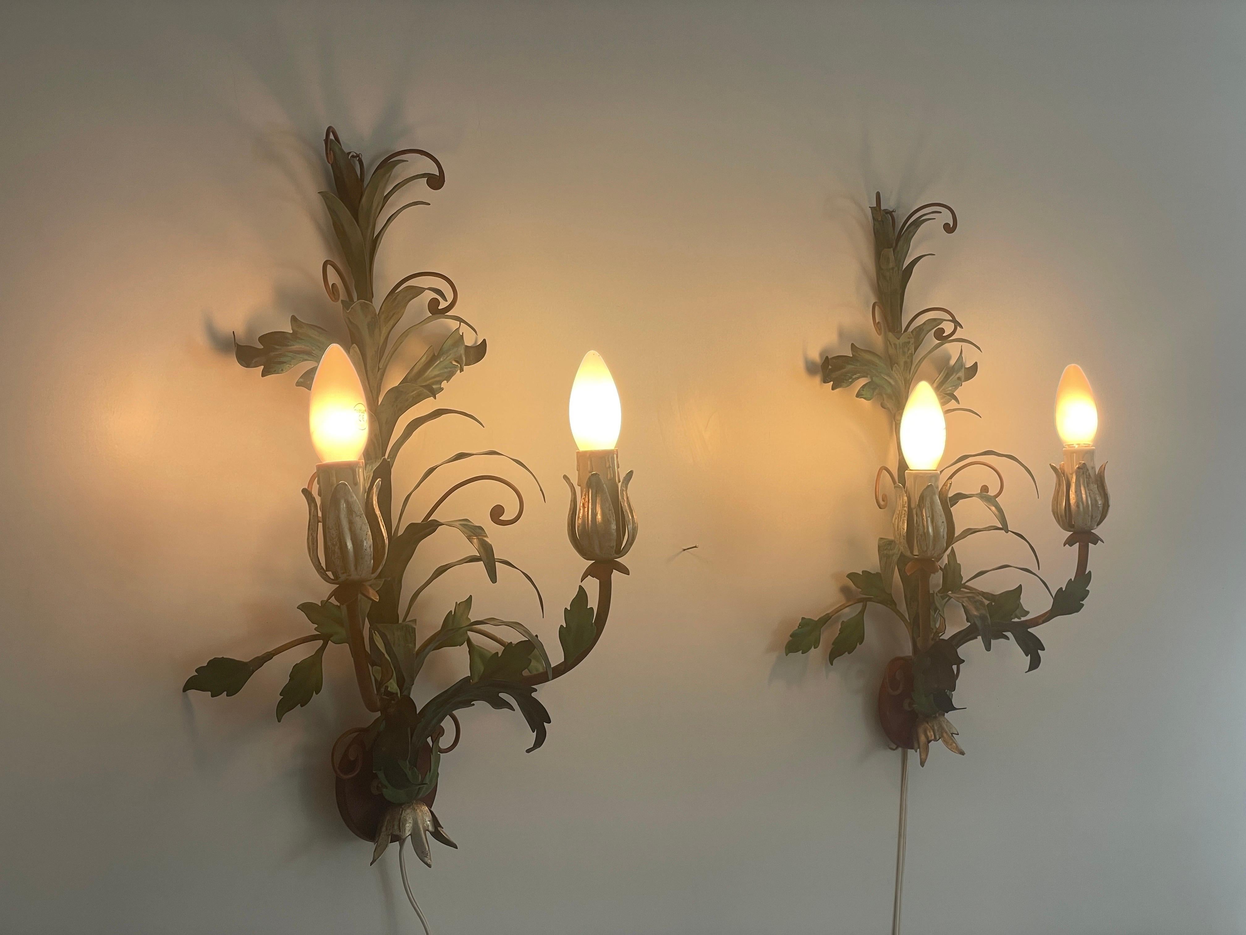 Coppia di appliques Florentine in metallo verde di I.L.A. Scandicci Firenze, anni '60, Italia in vendita 6