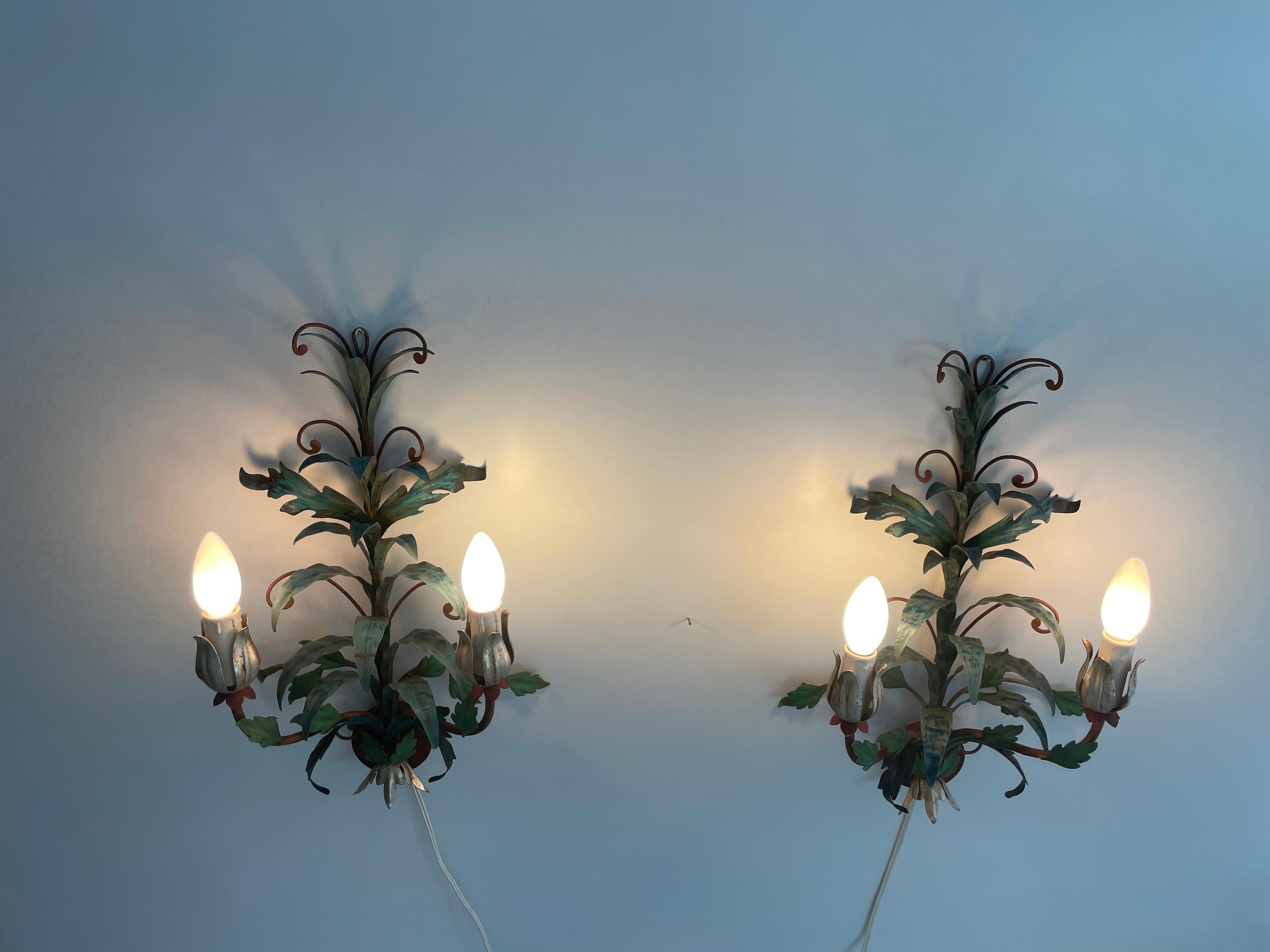 Coppia di appliques Florentine in metallo verde di I.L.A. Scandicci Firenze, anni '60, Italia in vendita 7