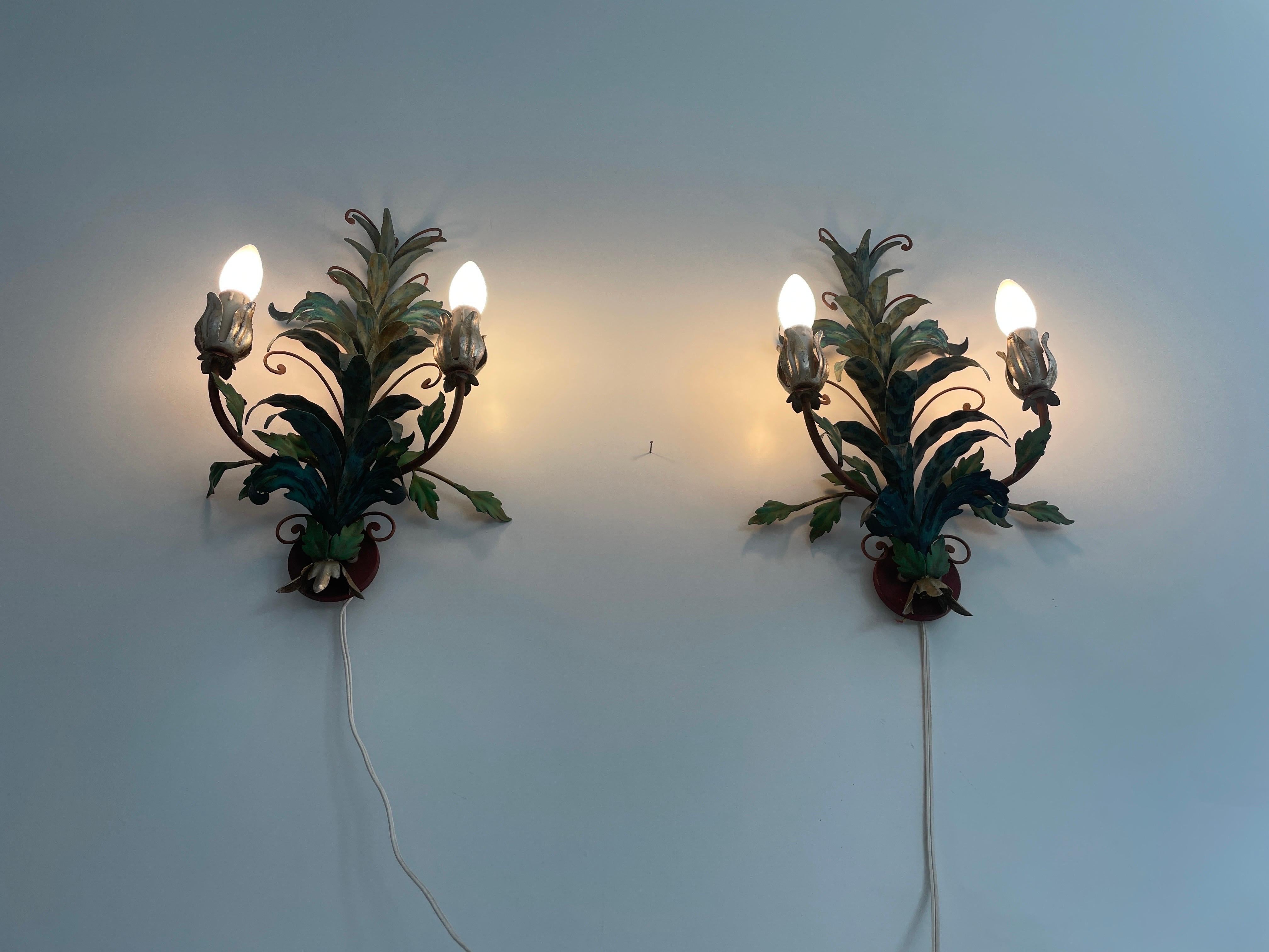 Coppia di appliques Florentine in metallo verde di I.L.A. Scandicci Firenze, anni '60, Italia in vendita 10