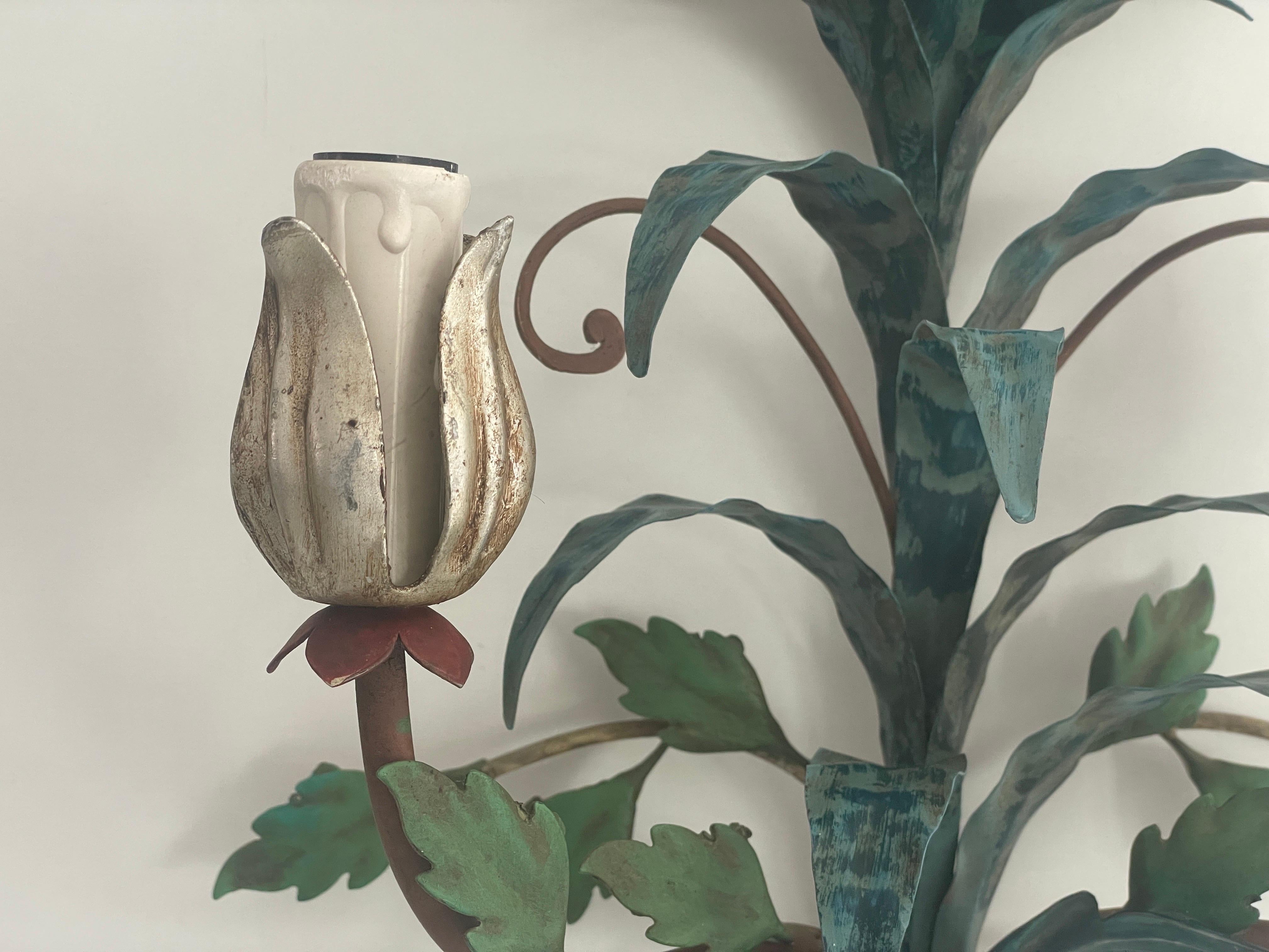 Coppia di appliques Florentine in metallo verde di I.L.A. Scandicci Firenze, anni '60, Italia In condizioni ottime in vendita a Hagenbach, DE