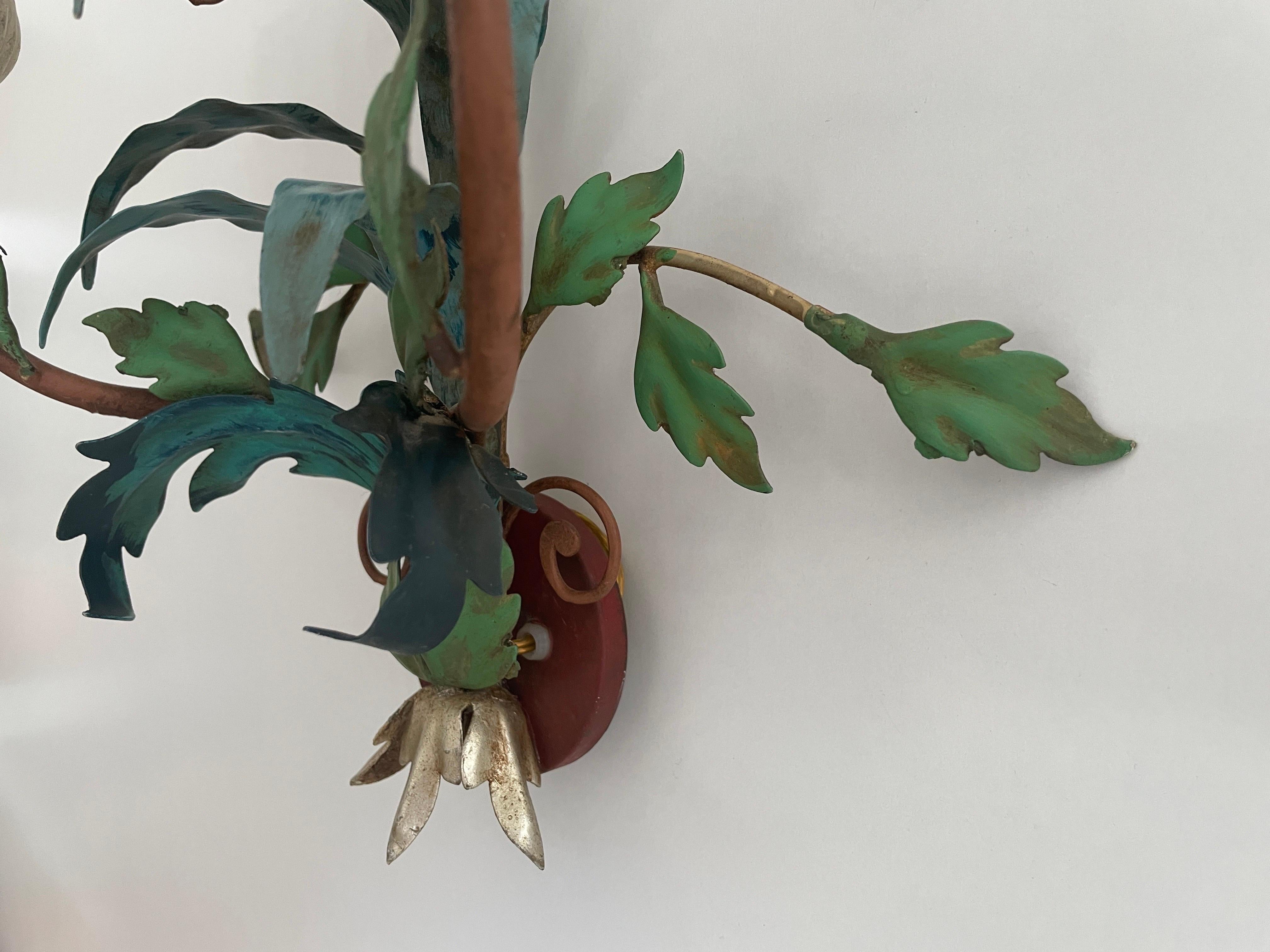 Coppia di appliques Florentine in metallo verde di I.L.A. Scandicci Firenze, anni '60, Italia in vendita 2