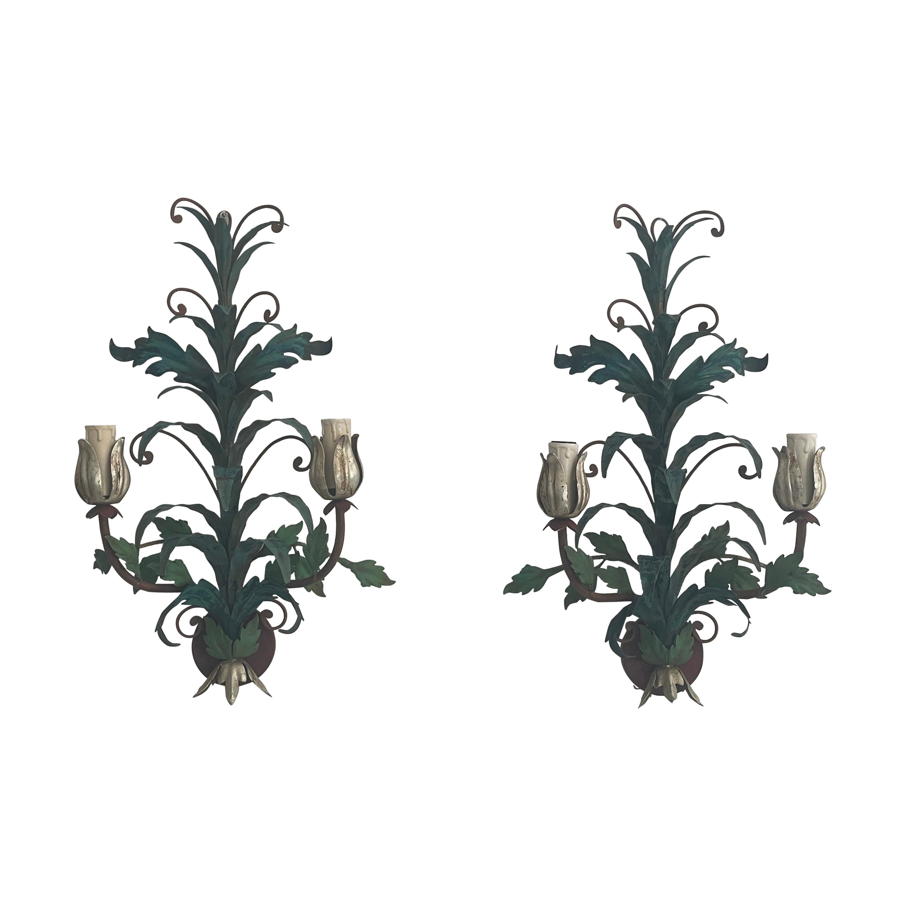 Coppia di appliques Florentine in metallo verde di I.L.A. Scandicci Firenze, anni
60, Italia