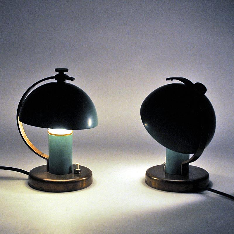 Scandinavian Modern Green Metal Table Lamp Pair by Erik Tidstrand for NK, Sweden, 1930s