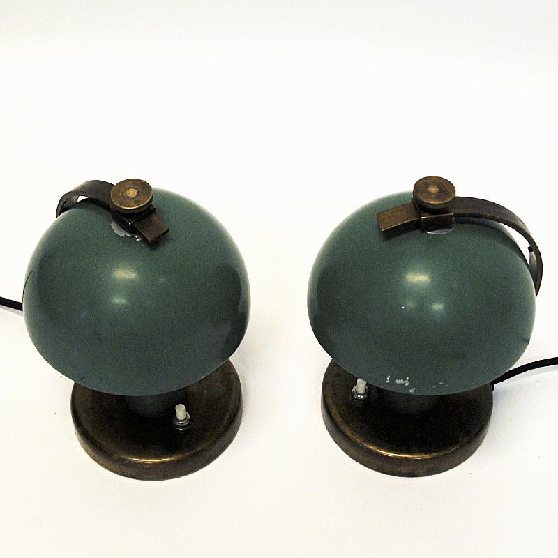 Swedish Green Metal Table Lamp Pair by Erik Tidstrand for NK, Sweden, 1930s