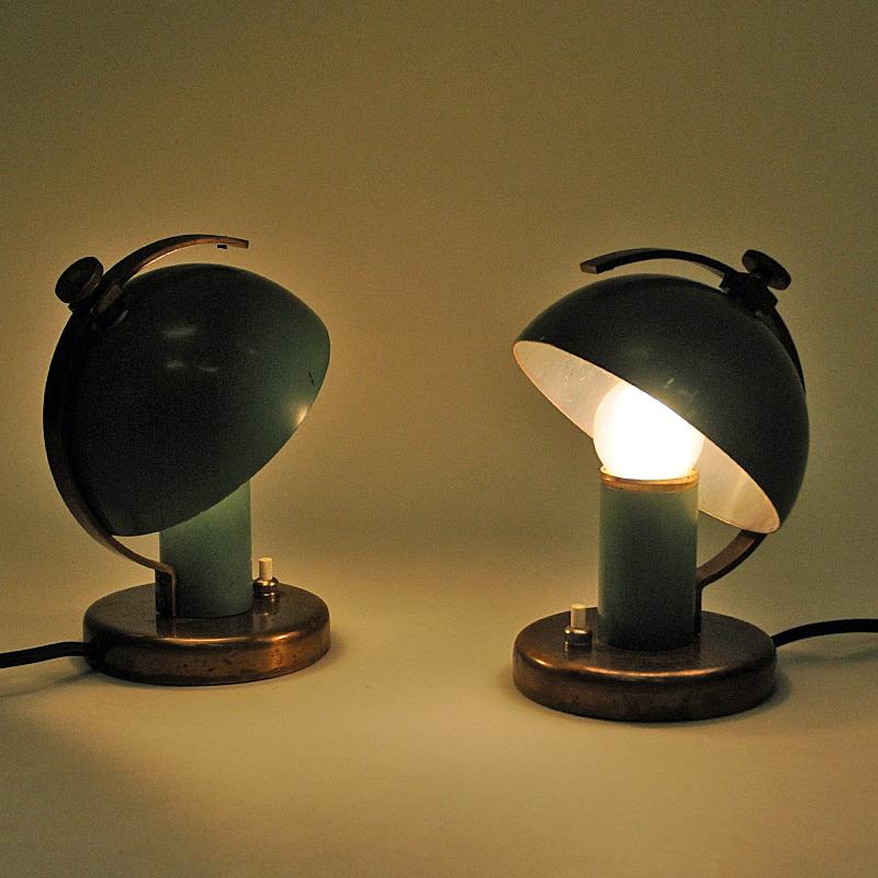 Painted Green Metal Table Lamp Pair by Erik Tidstrand for NK, Sweden, 1930s