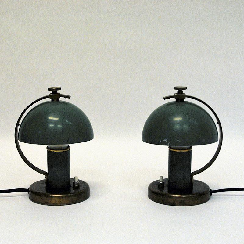 Green Metal Table Lamp Pair by Erik Tidstrand for NK, Sweden, 1930s In Good Condition In Stockholm, SE