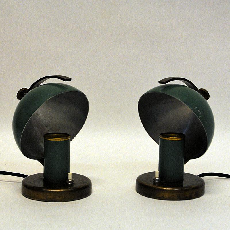 Mid-20th Century Green Metal Table Lamp Pair by Erik Tidstrand for NK, Sweden, 1930s