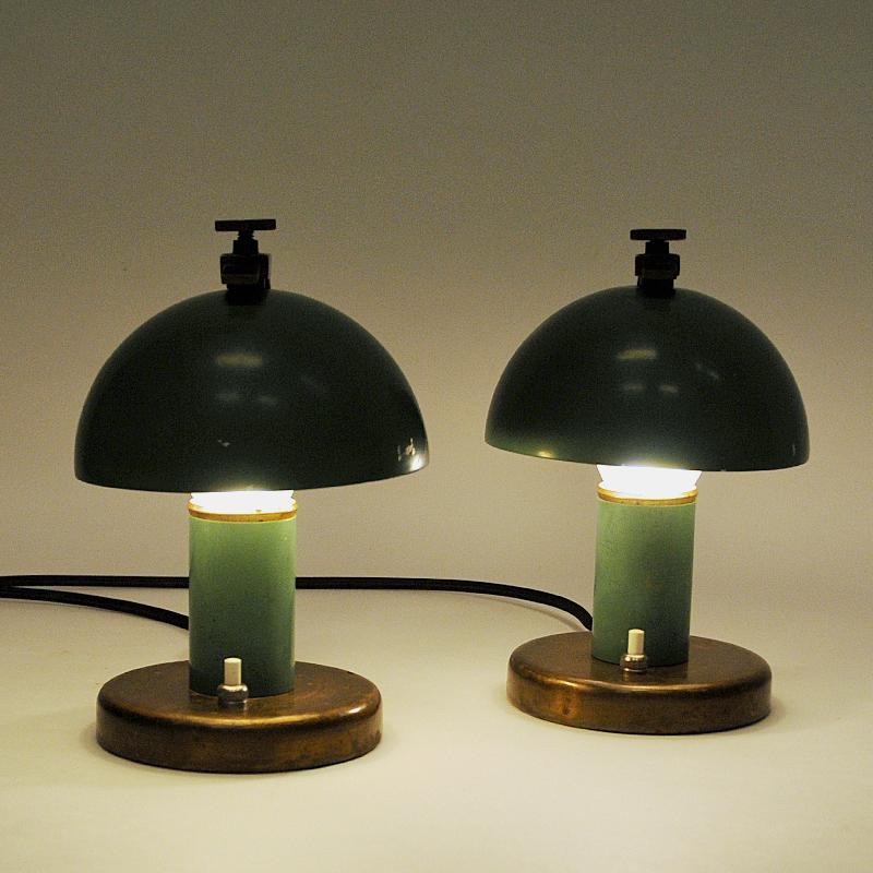 Green Metal Table Lamp Pair by Erik Tidstrand for NK, Sweden, 1930s 1