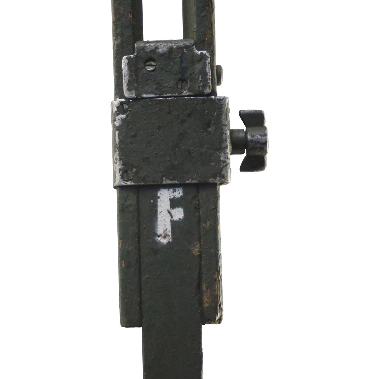 Green Metal Vintage Industrial Clear Glass Wooden Tripod Spot Light Floor Lamp For Sale 3